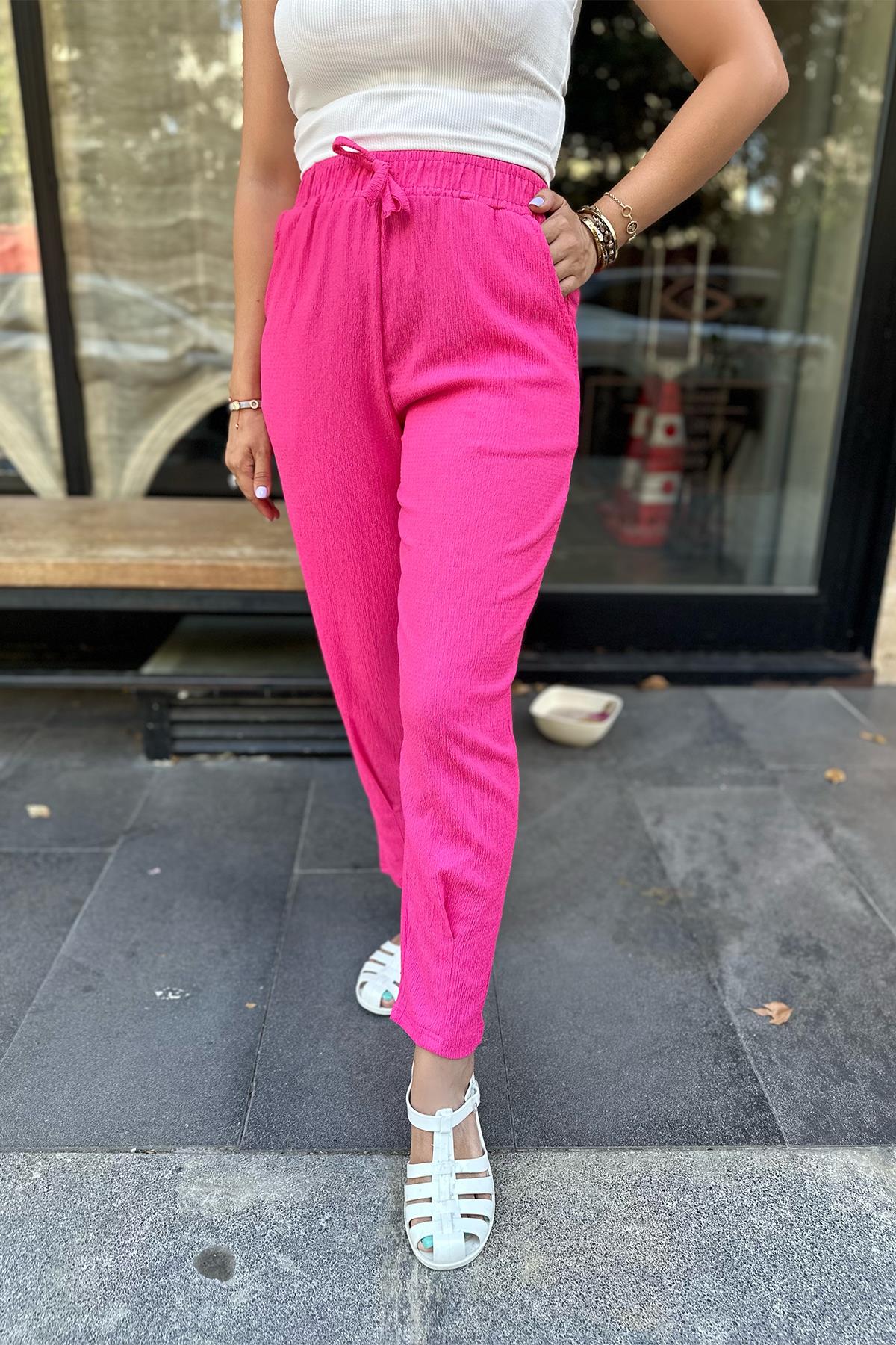 Beli Lastikli Pembe Pantolon