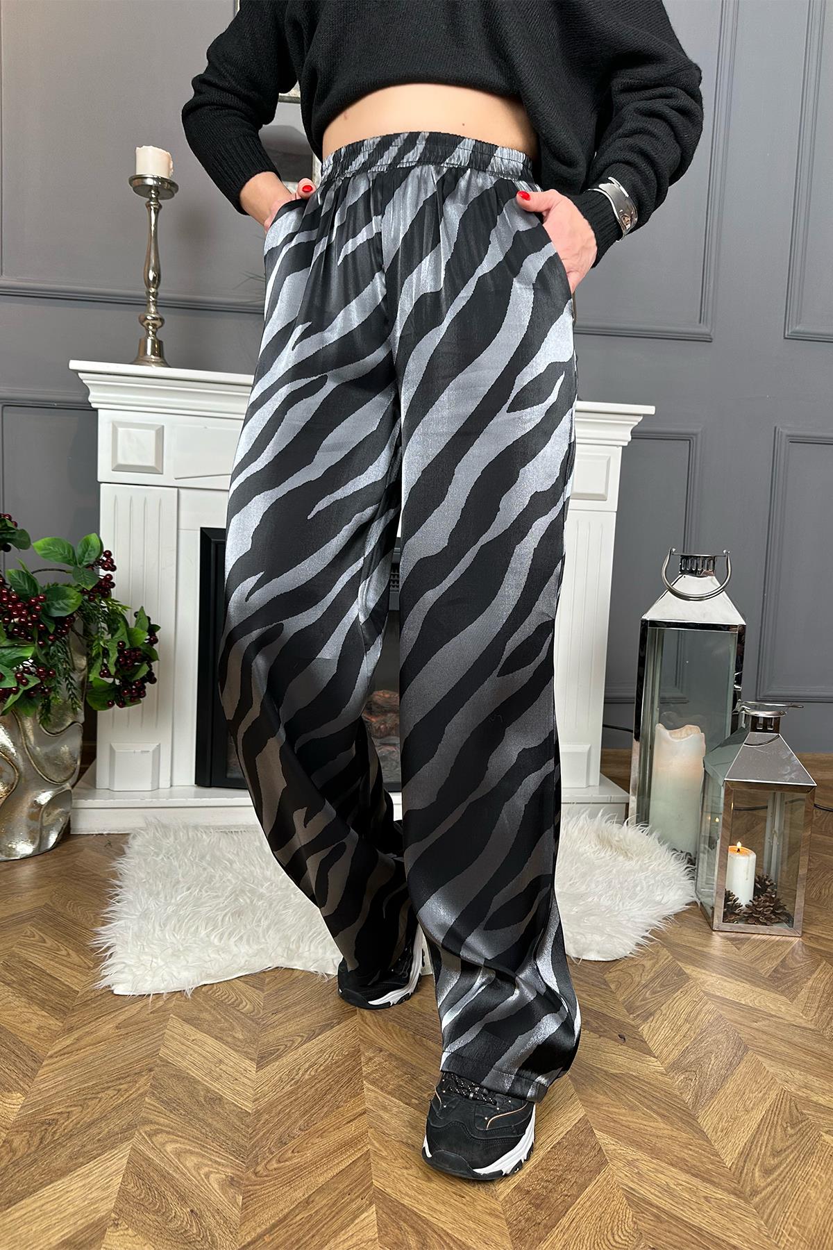 Beli Lastikli Zebra Desen Pantolon
