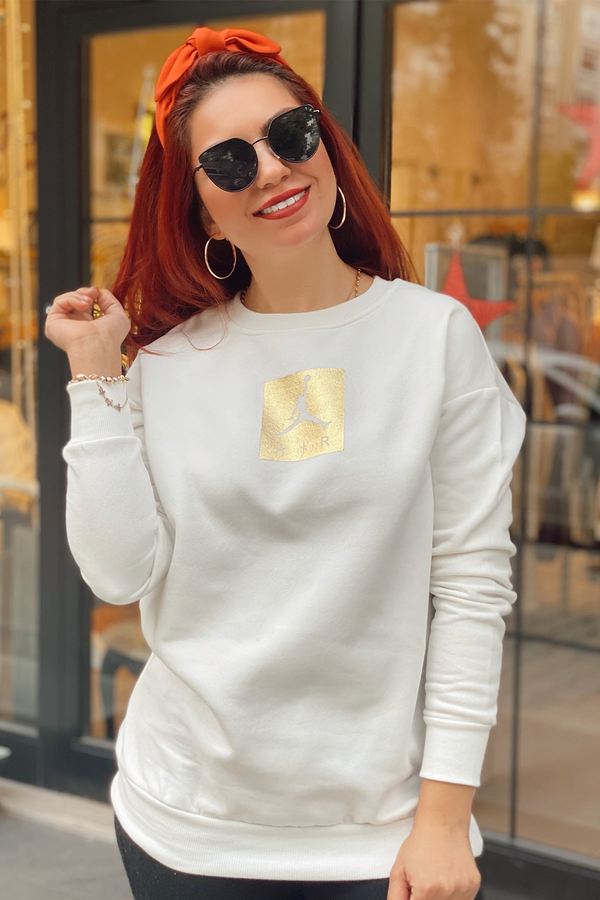 Beyaz Air Baskılı Sweatshirt