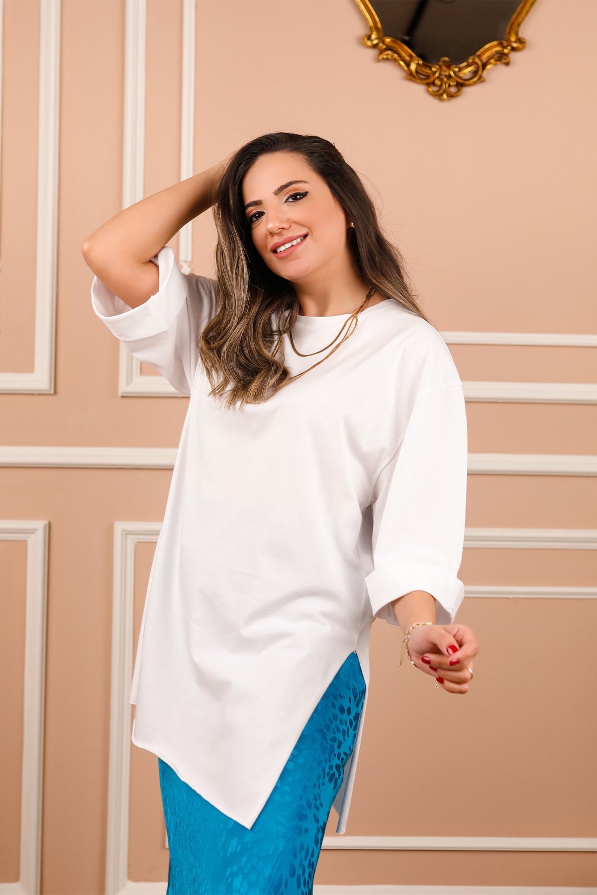 Beyaz Basic Uzun Boyfriend Tshirt