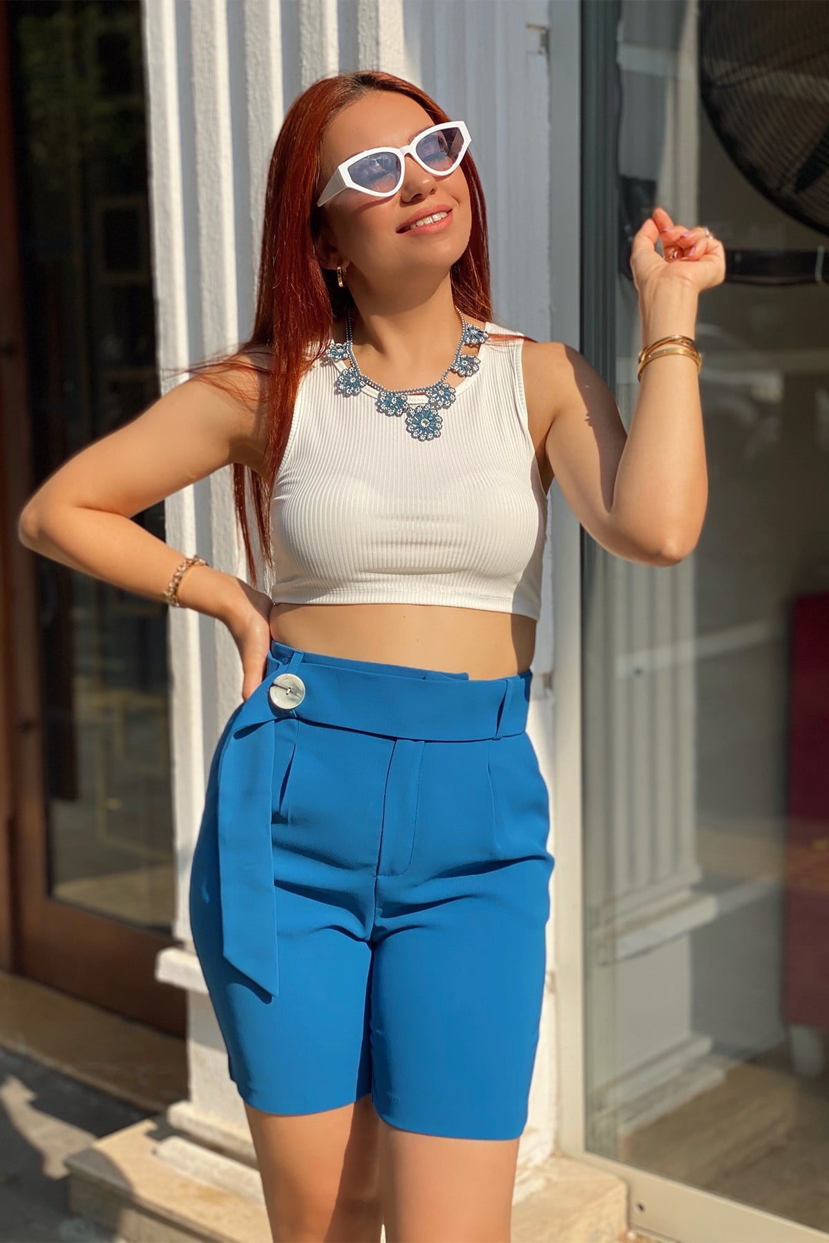 Beyaz Fitilli Crop Top
