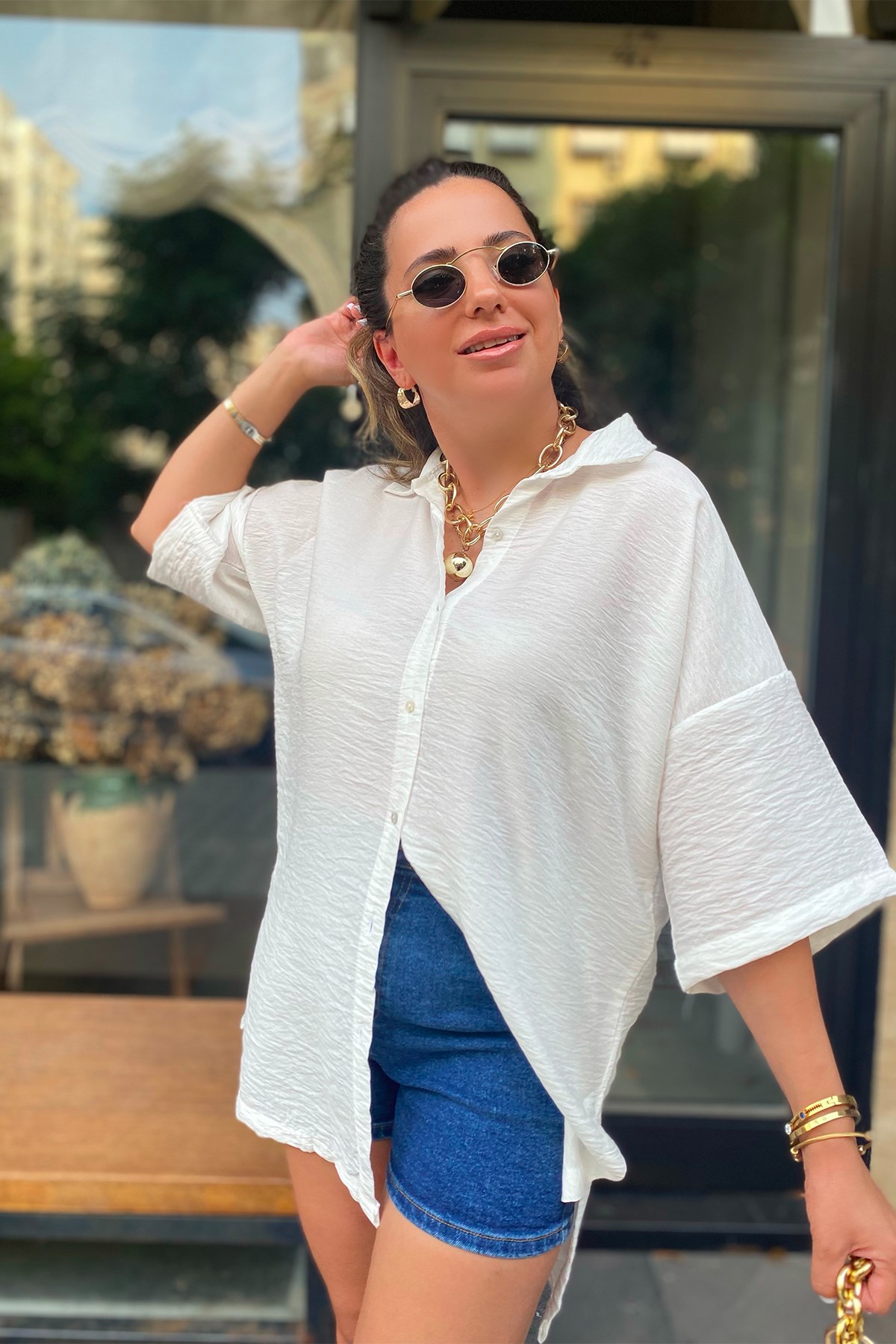 Beyaz Oversize Gömlek