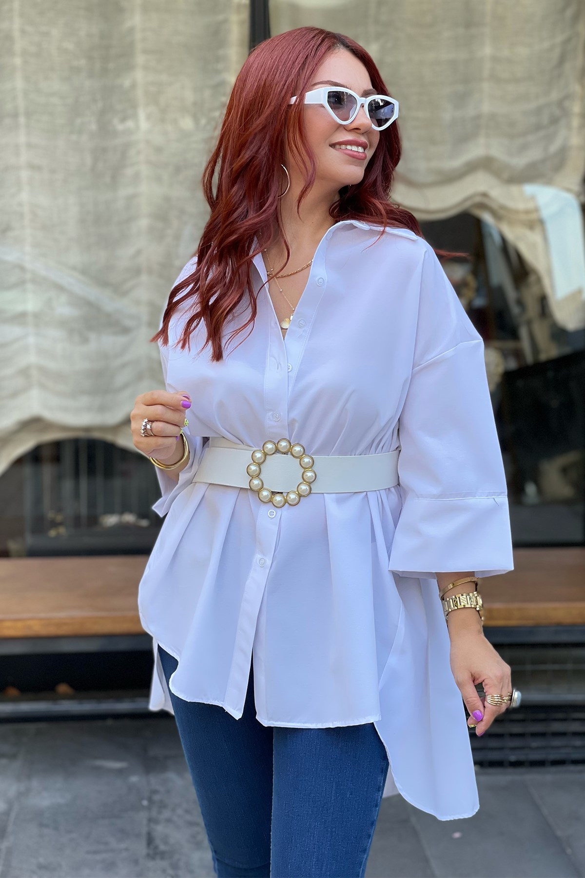 Beyaz Oversize Poplin Gömlek