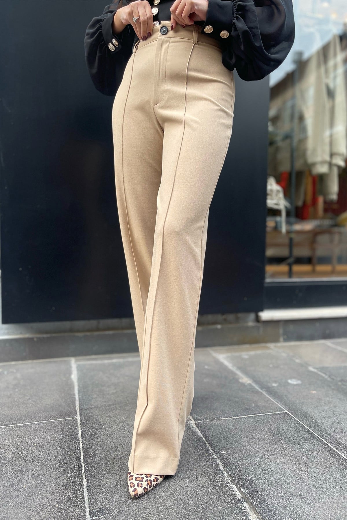 Camel Kumaş Palazzo Pantolon