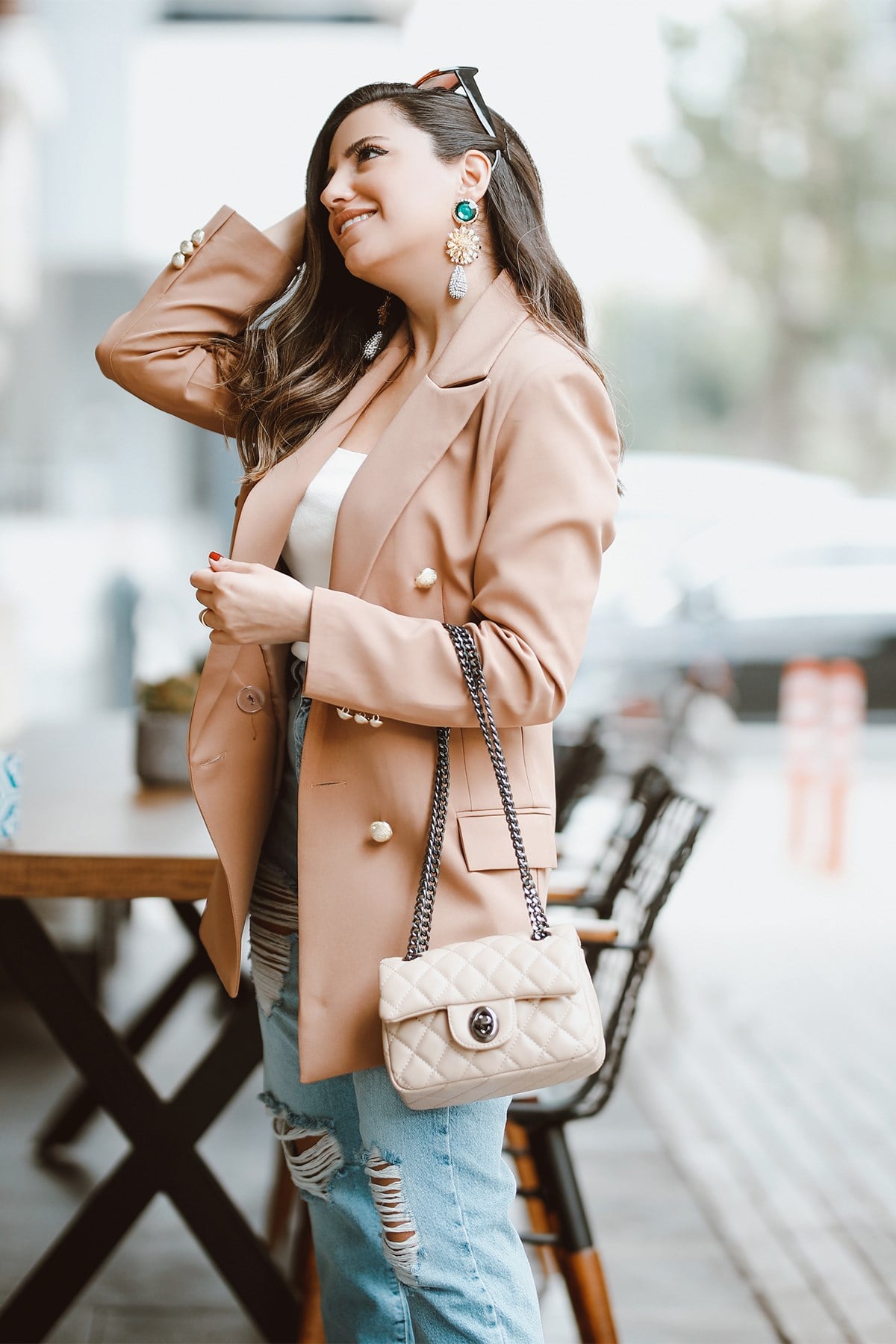 Gold Düğme Detaylı Bej Blazer Ceket