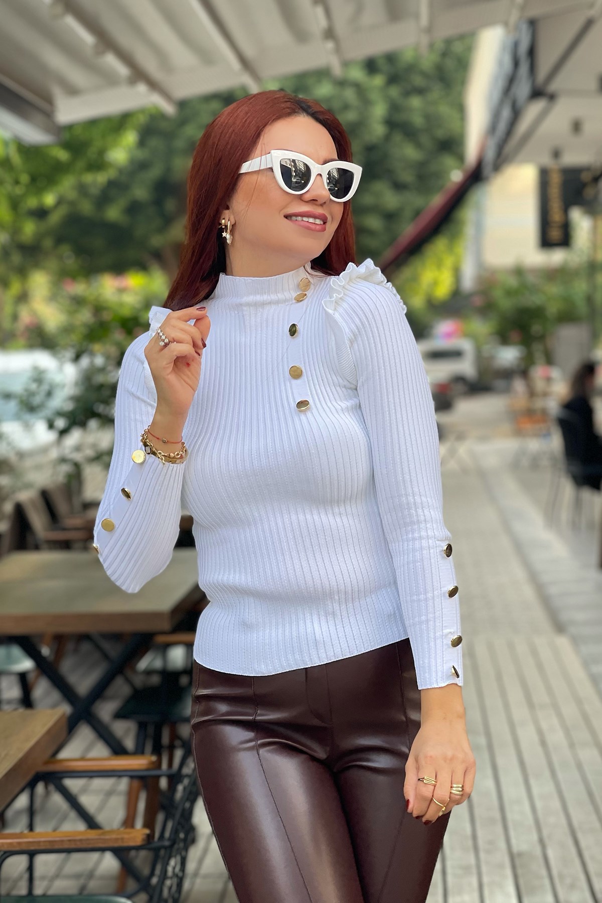 Gold Düğme Detaylı Triko 