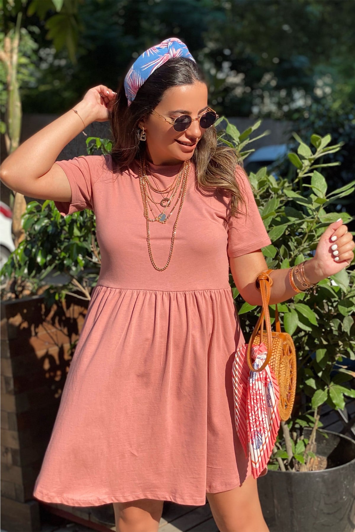 Gülkurusu Sıfır Yaka Penye Elbise