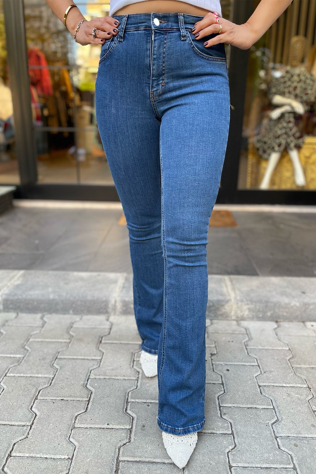 İspanyol Paça Likralı Kot Pantolon