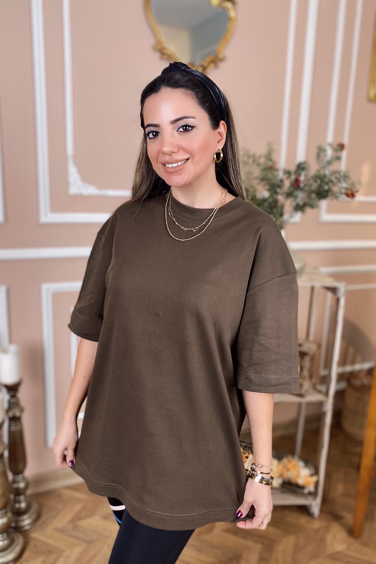 Kahve Pamuk Kumaş Basic Tshirt