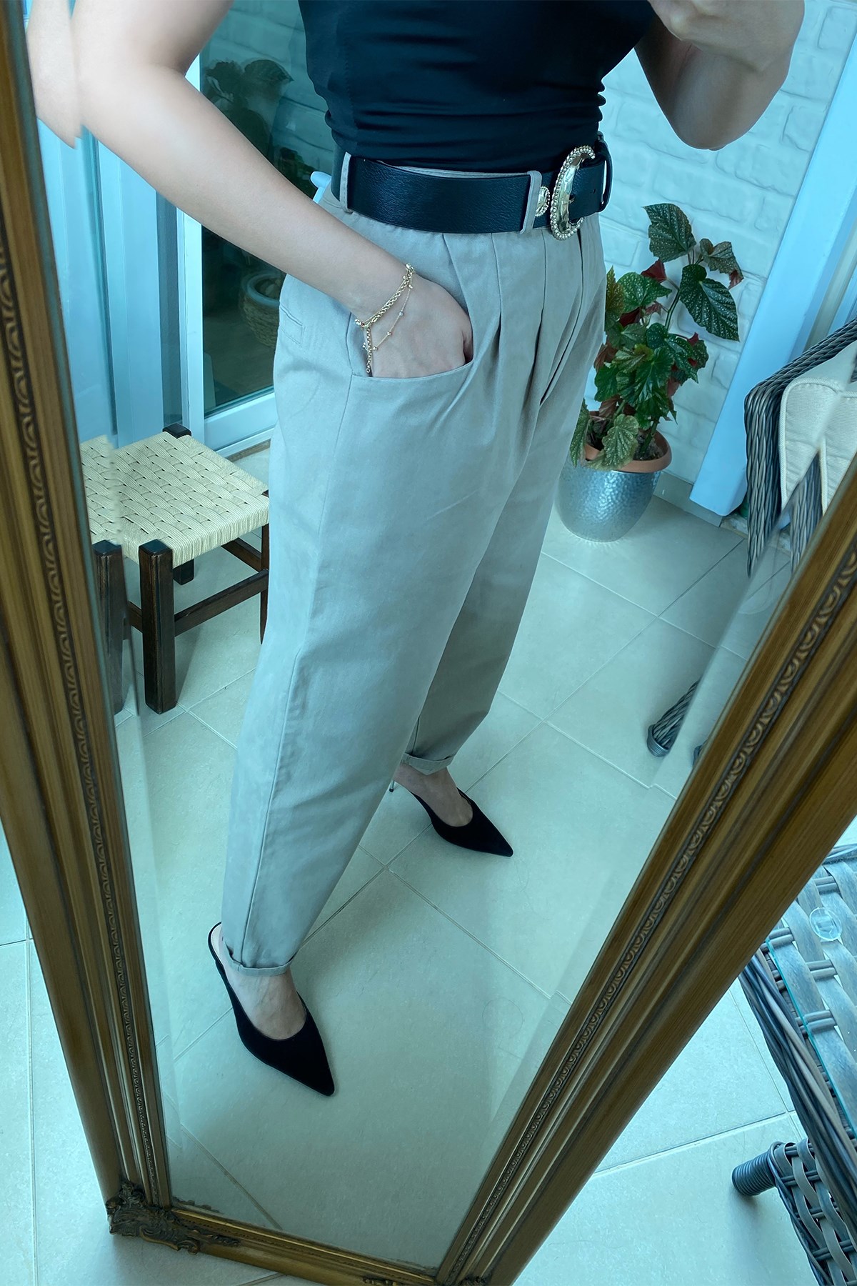 Keten Bej Pantolon