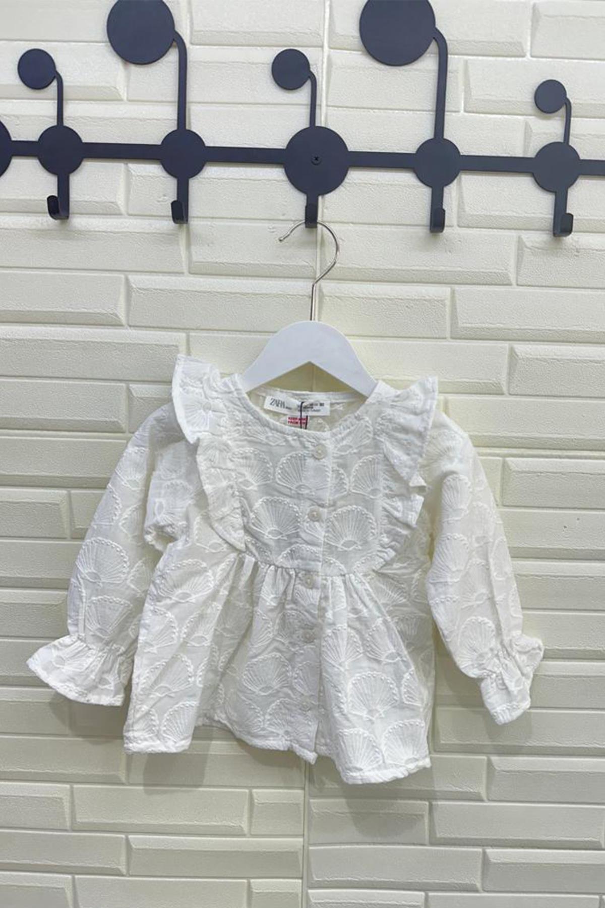 Kids Beyaz Fistolu Dokuma Gömlek