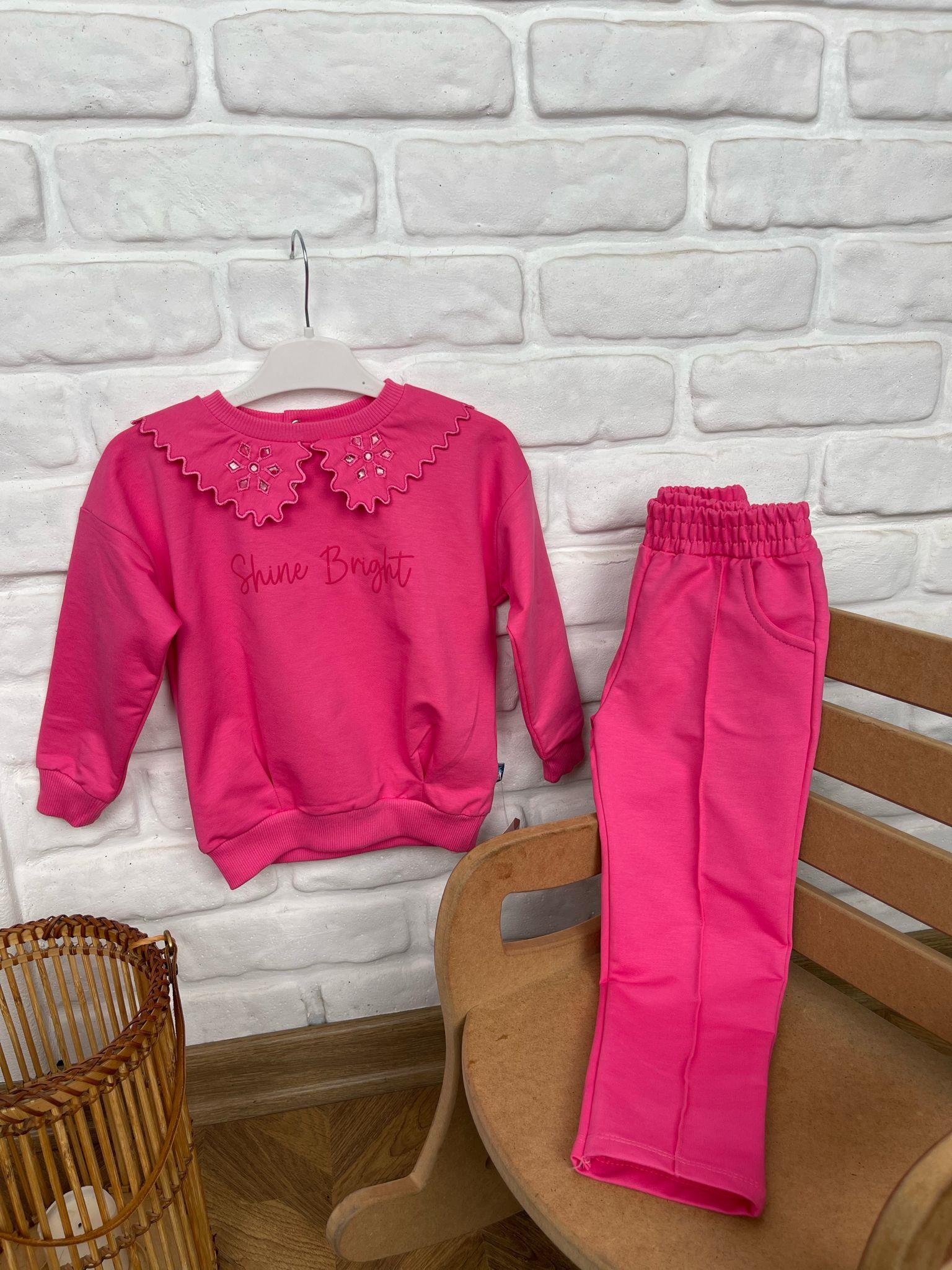 Kids Dantel Yaka Pembe Takım
