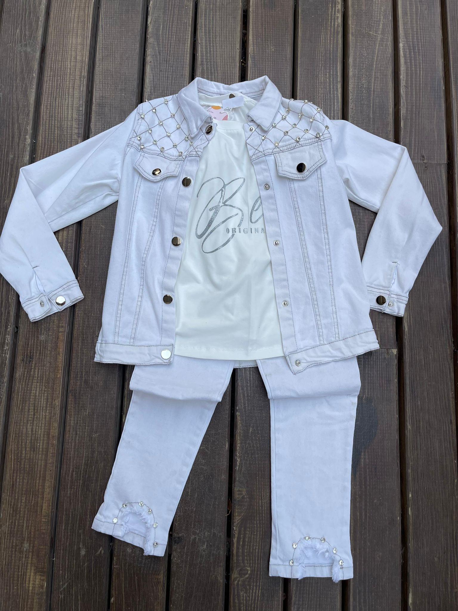 Kids Ekru Taşlı Ceket Pantolon Takım