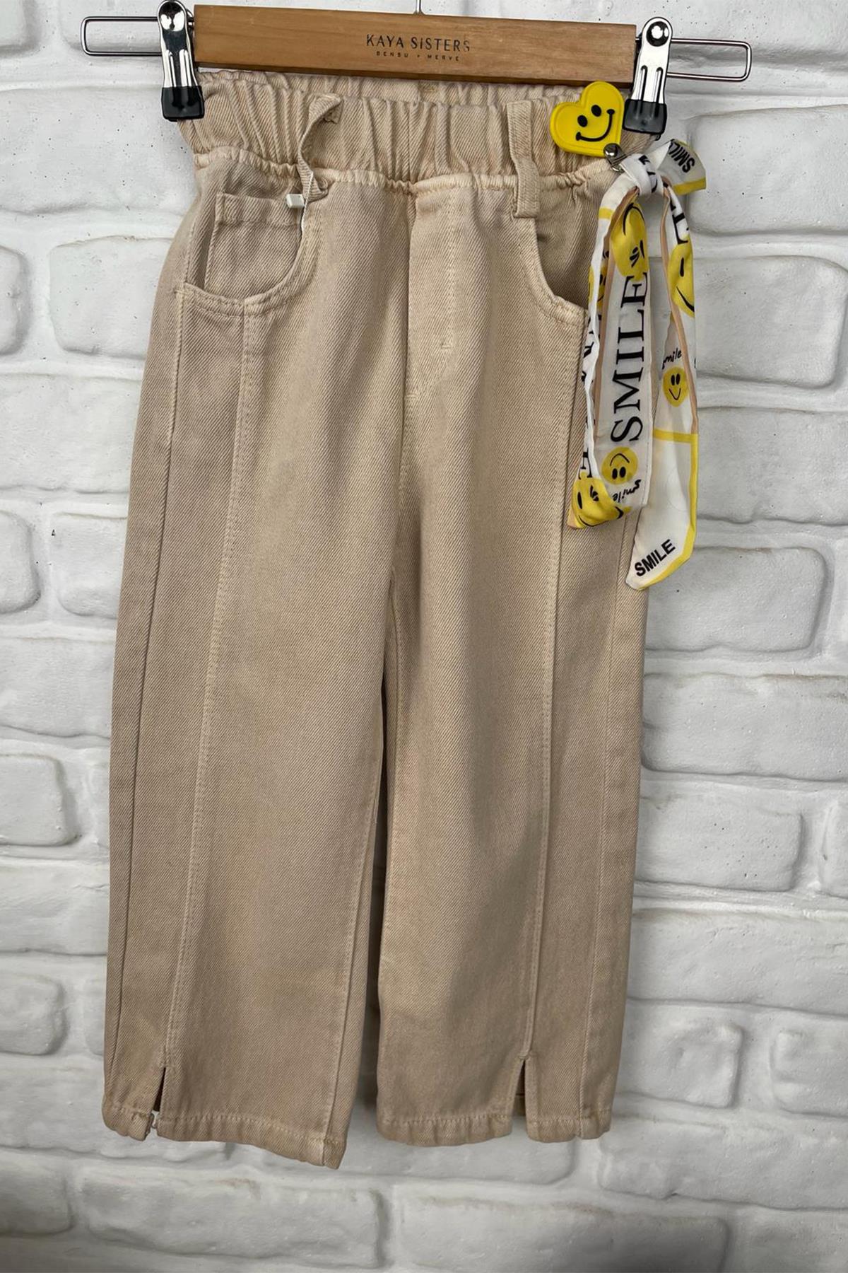 Kids Fular Detaylı Bej Pantolon