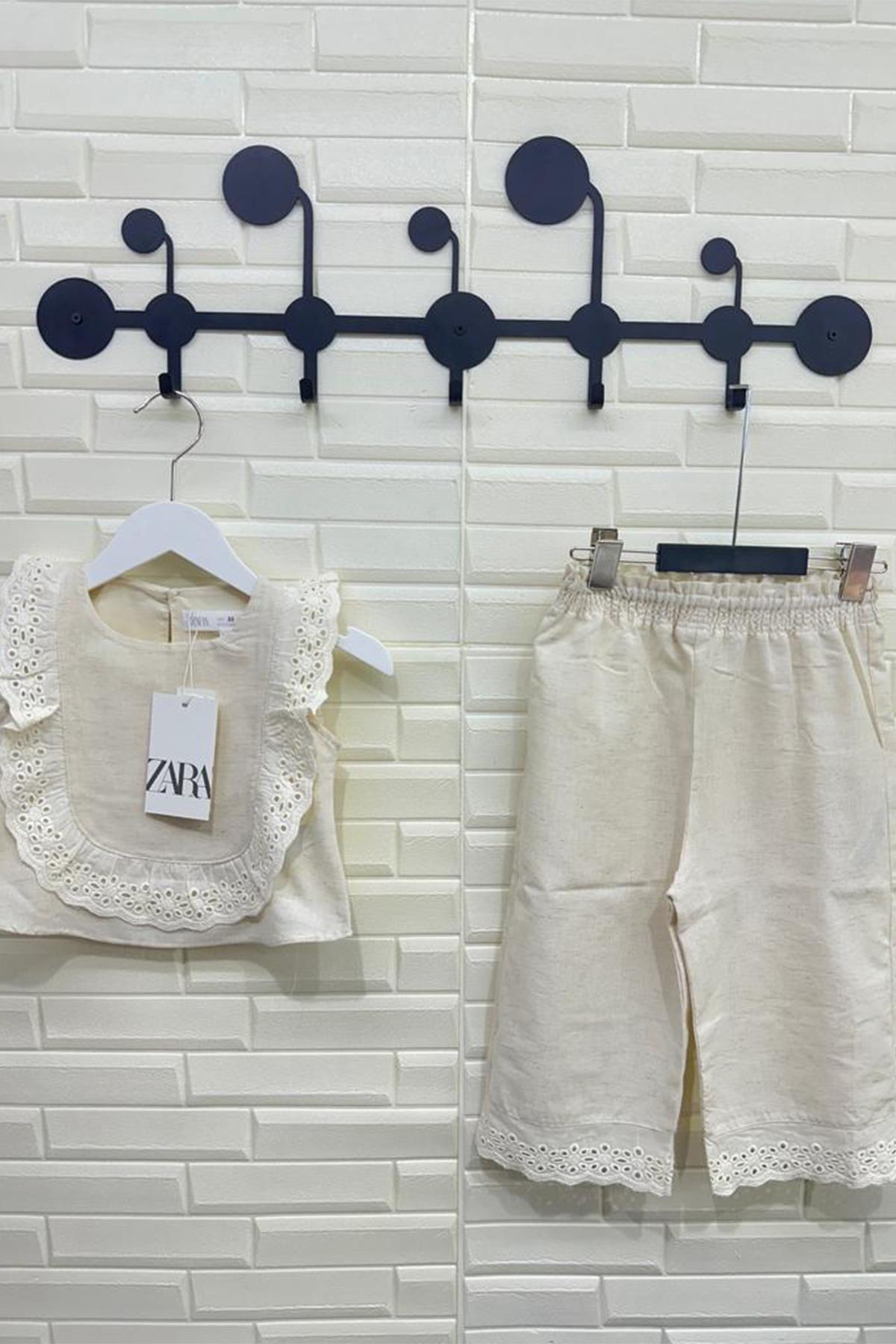 Kids Krem Güpür Detaylı Pantolon Takım