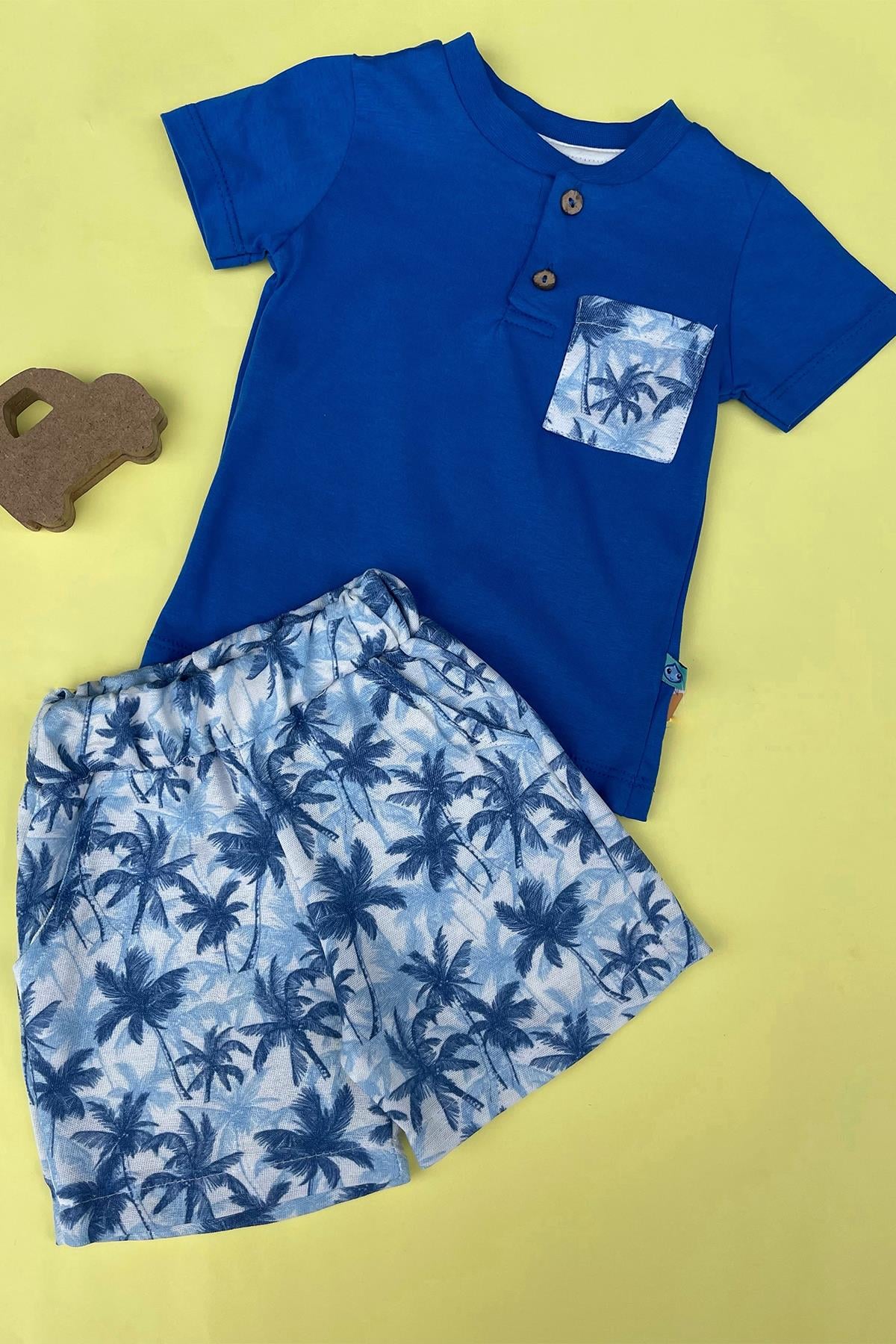 Kids Mavi Palmiye Şortlu Takım