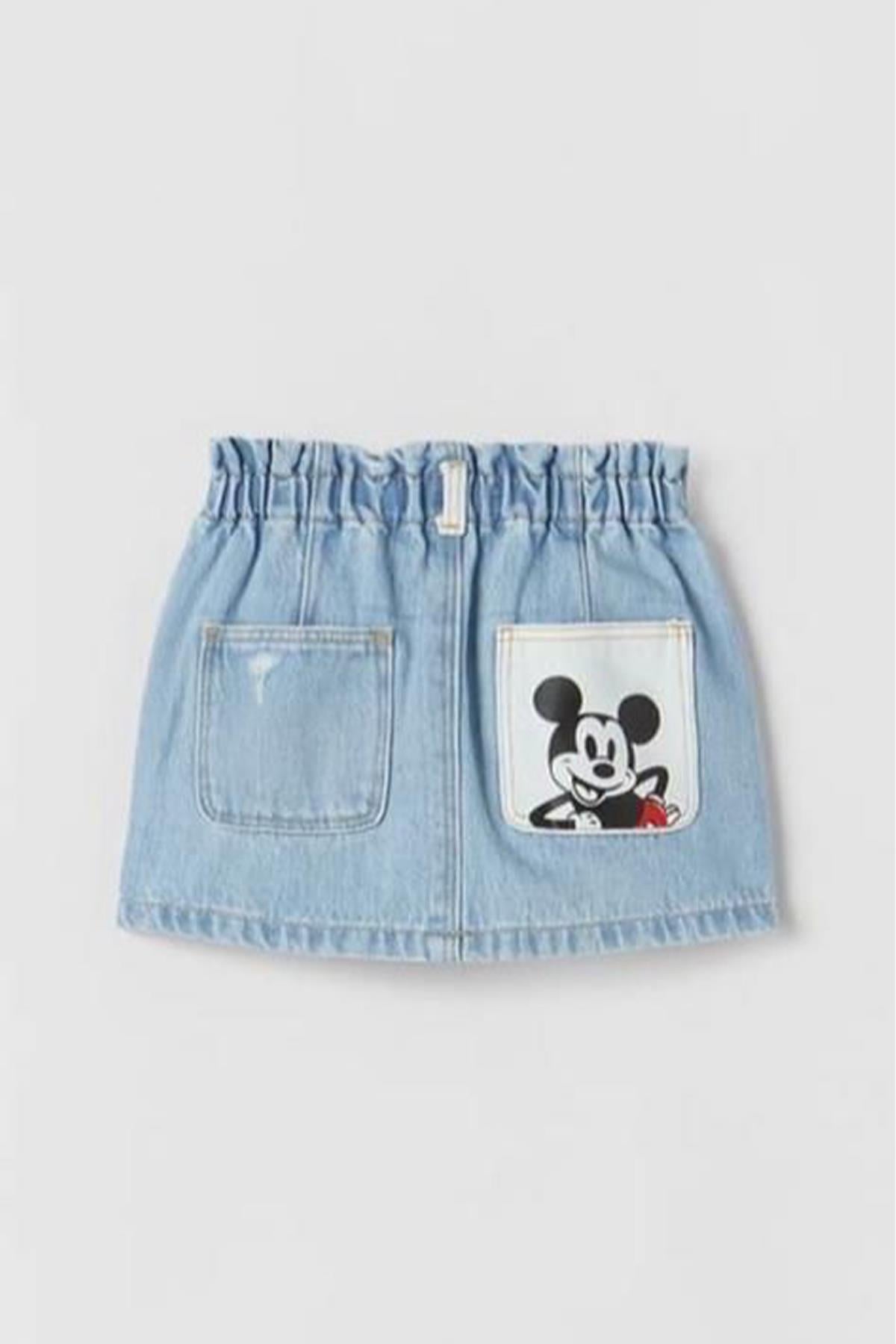 Kids Mickey Baskılı Kot Etek