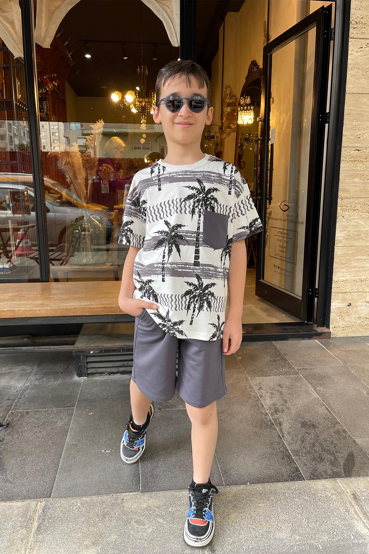 Kids Palmiye Desenli Şort Takım