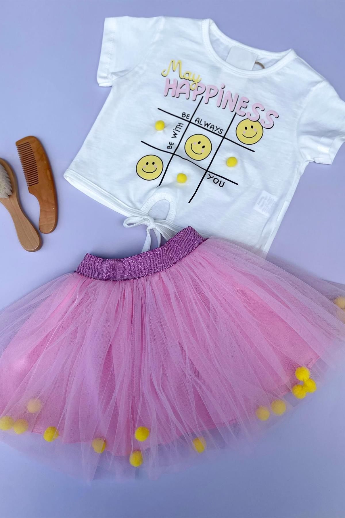 Kids Ponponlu Pembe Etekli Takım