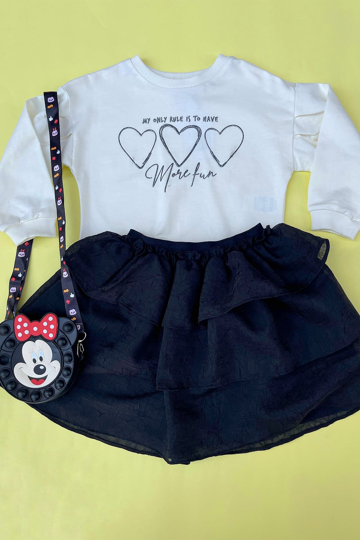 Kids Siyah Etekli Ekru Sweat Takım