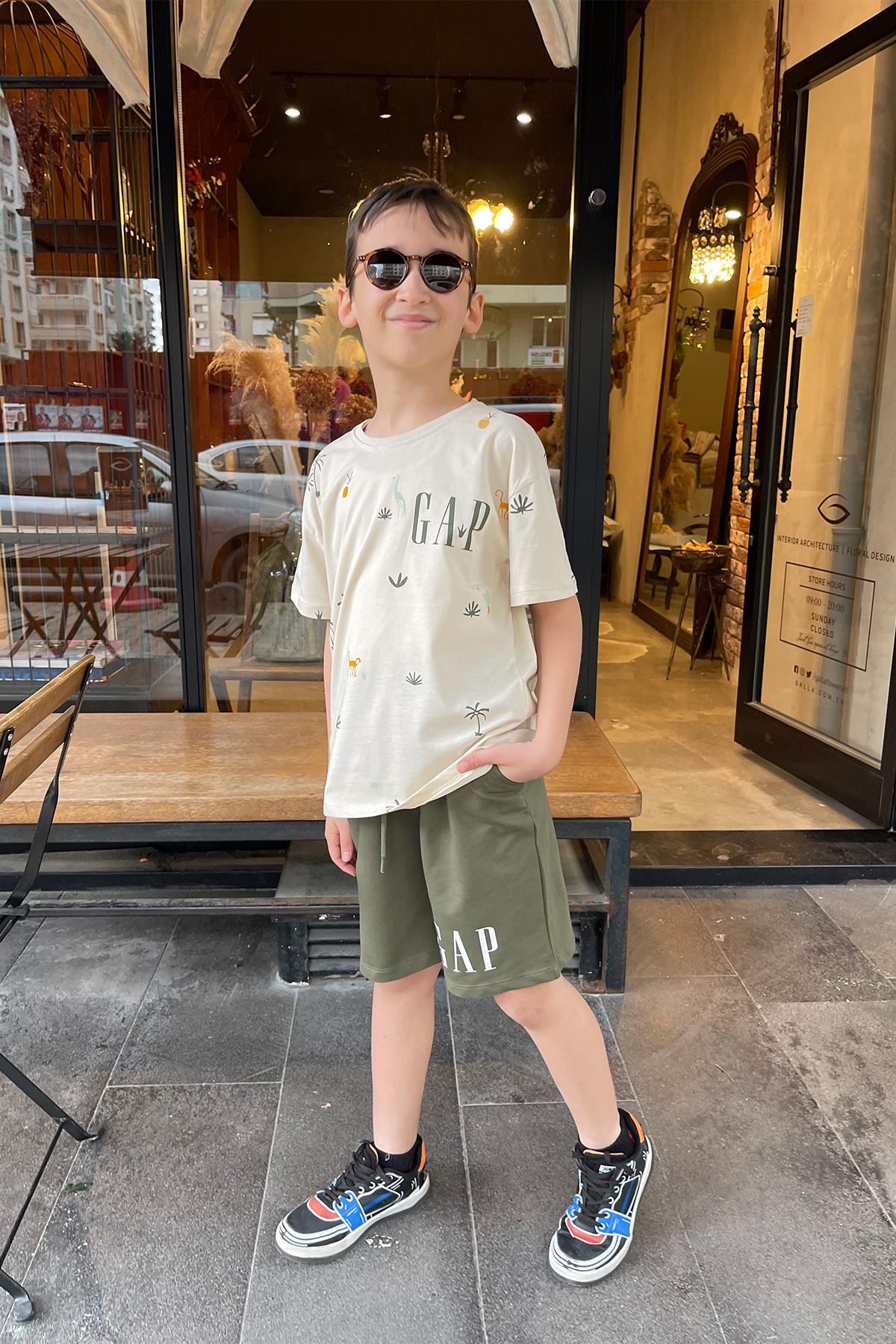 Kids Yeşil Gap Desenli Şort Takım