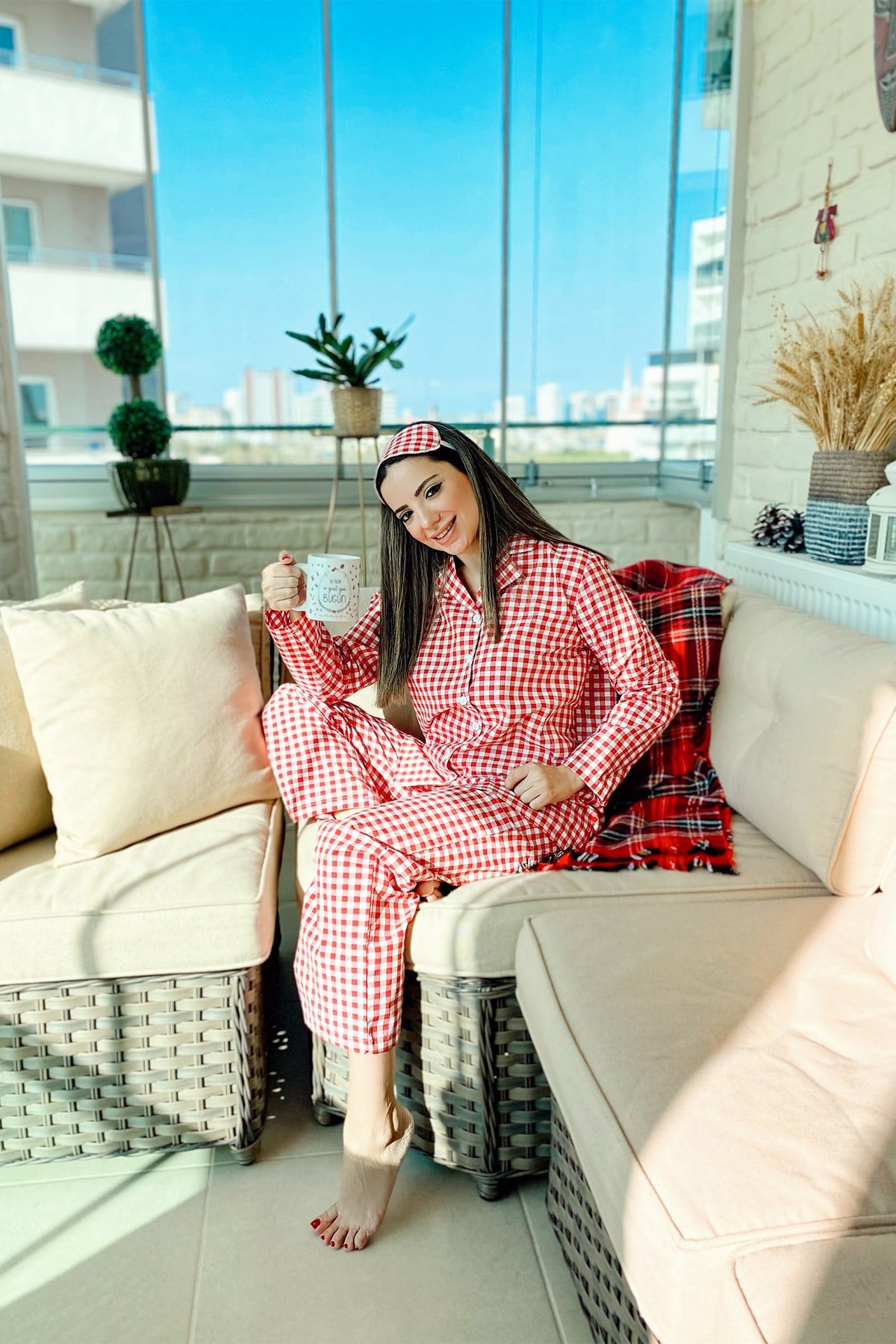Kırmızı Ekose Pijama Takımı