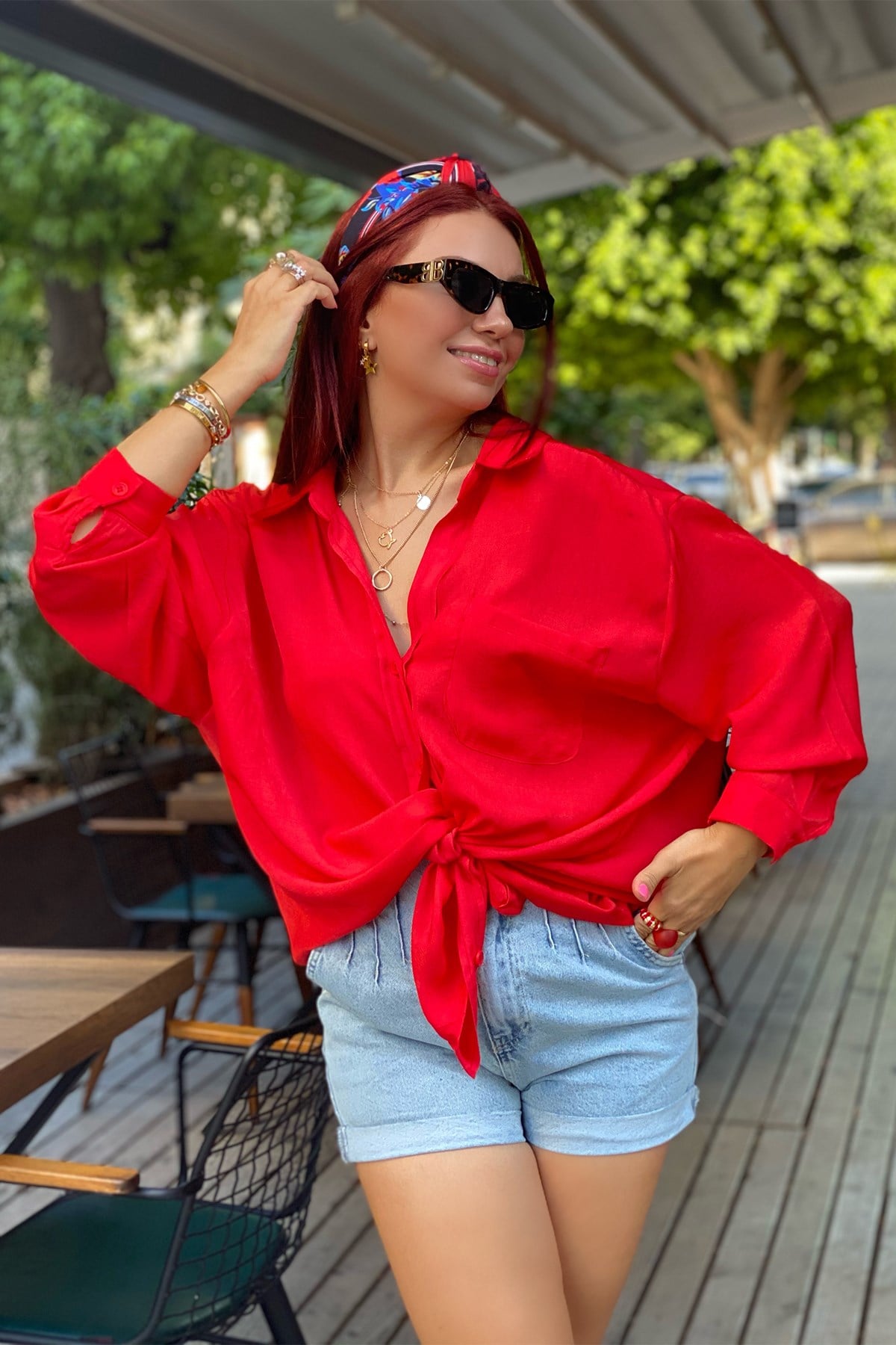 Kırmızı Oversize Gömlek