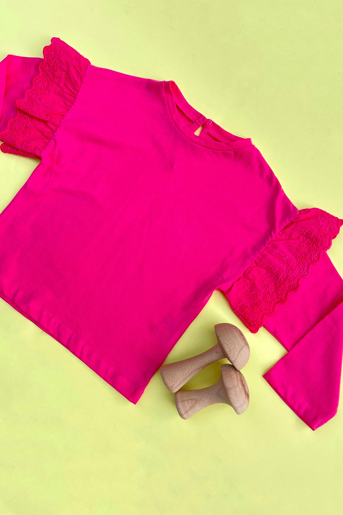 Kolları Fırfır Detaylı Pembe Sweatshirt
