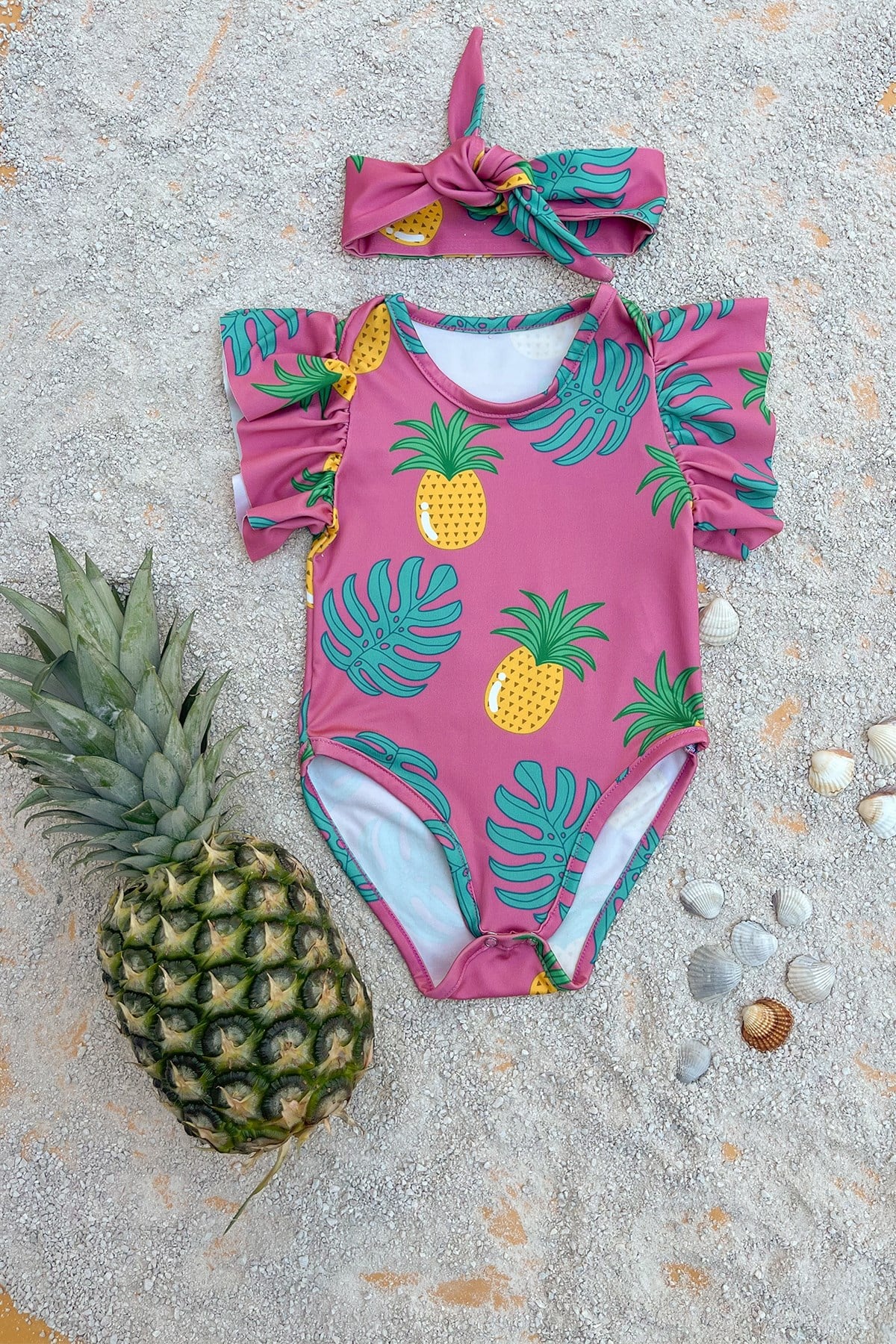 Kolu Fırfırlı Ananas Desenli Mayo