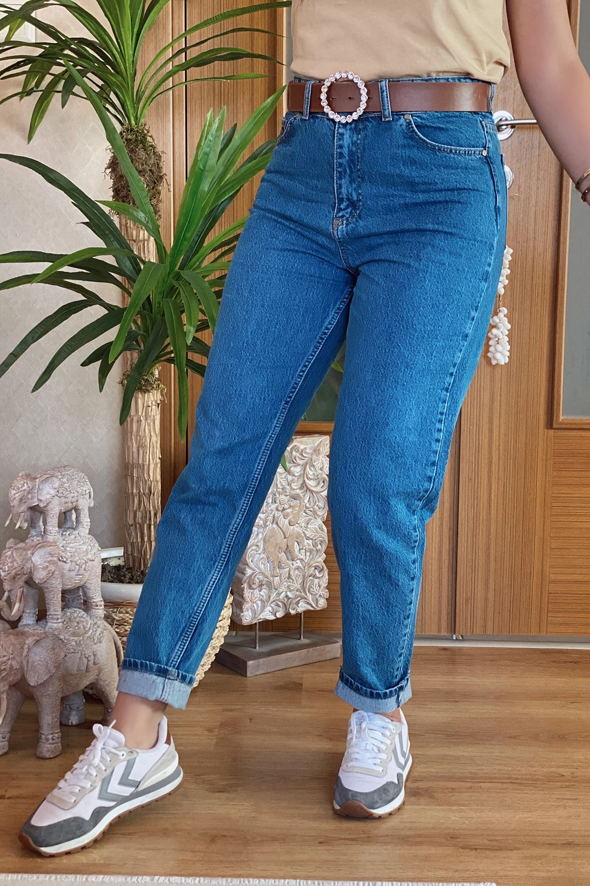 Koyu Renk Mom Jean