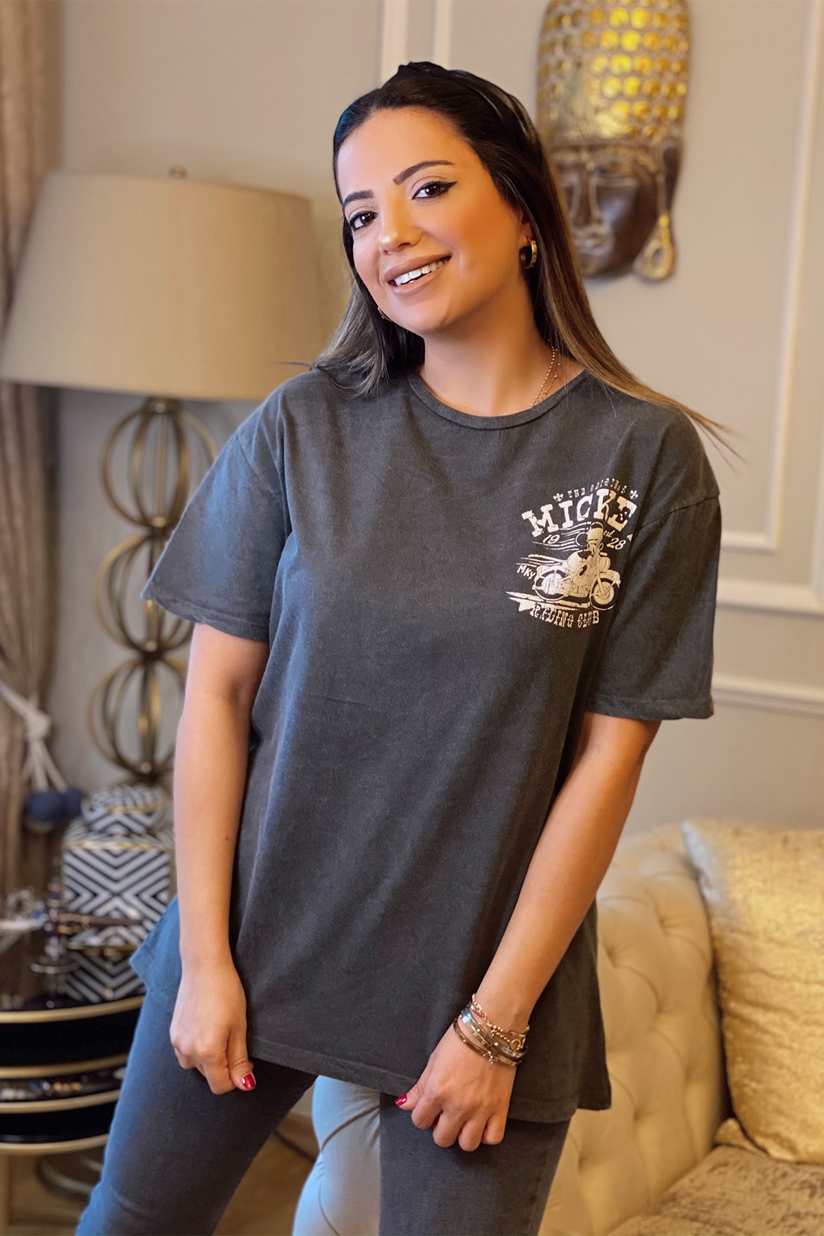 Koyu Renk Yıkamalı Mickey Tshirt