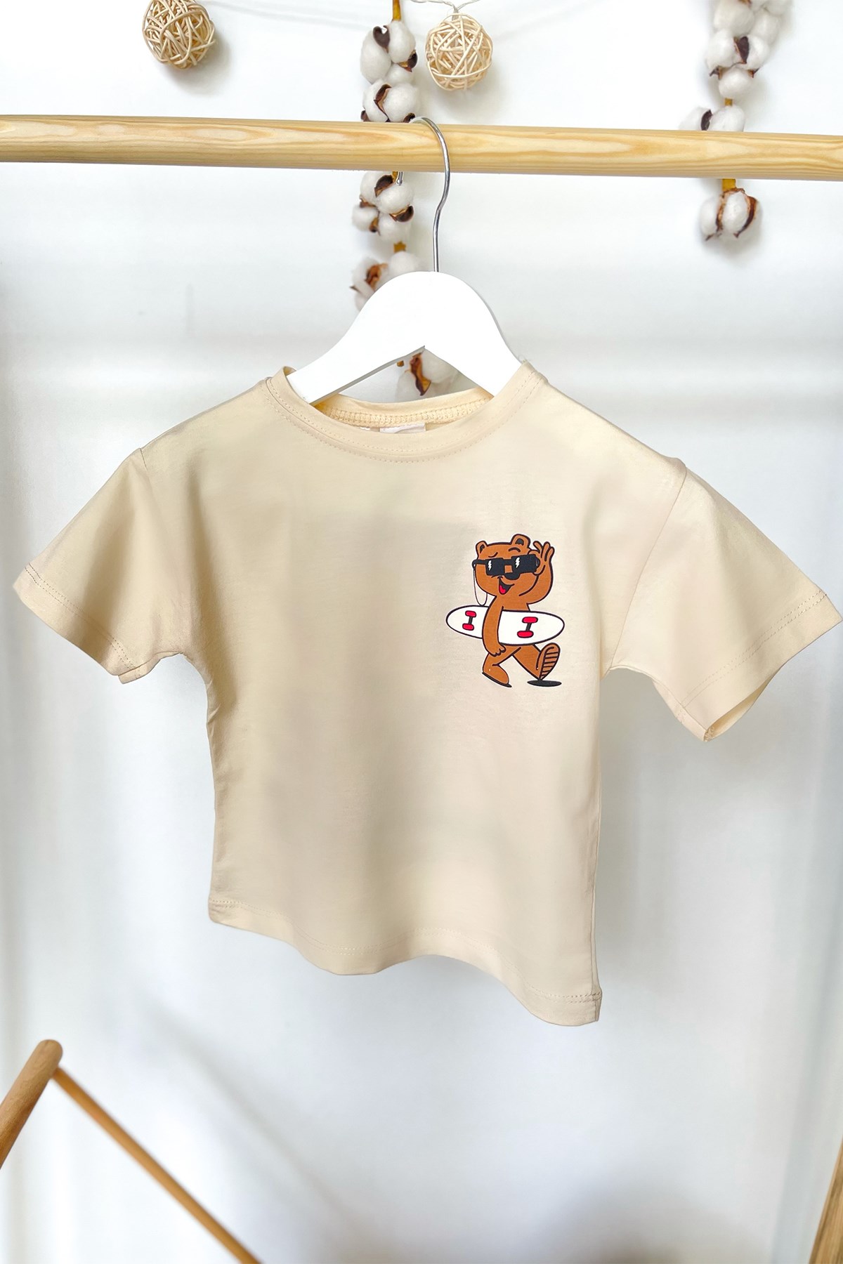 Krem Ayıcık Baskılı Tshirt