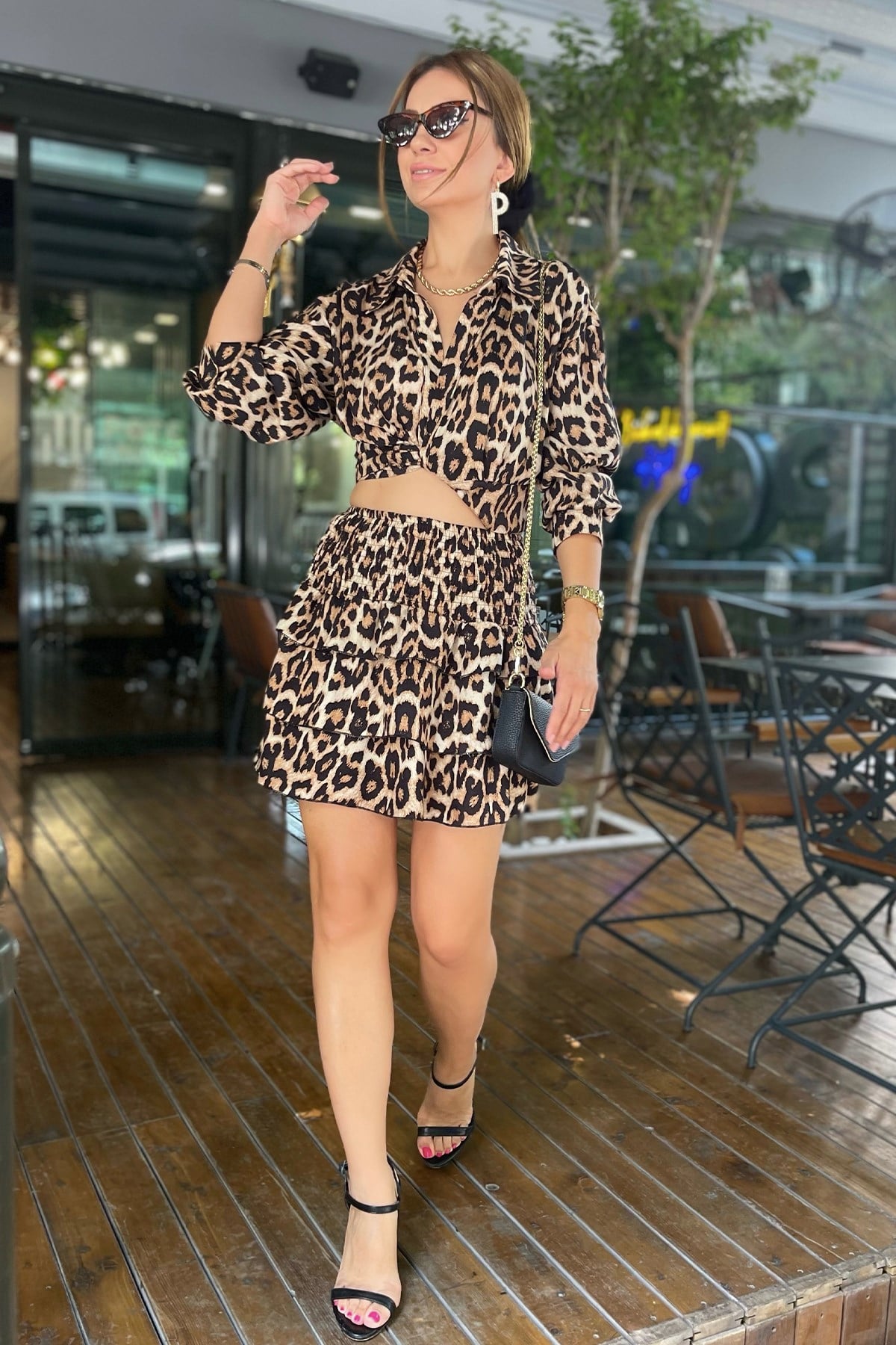 Leopar Desenli Etek Takım