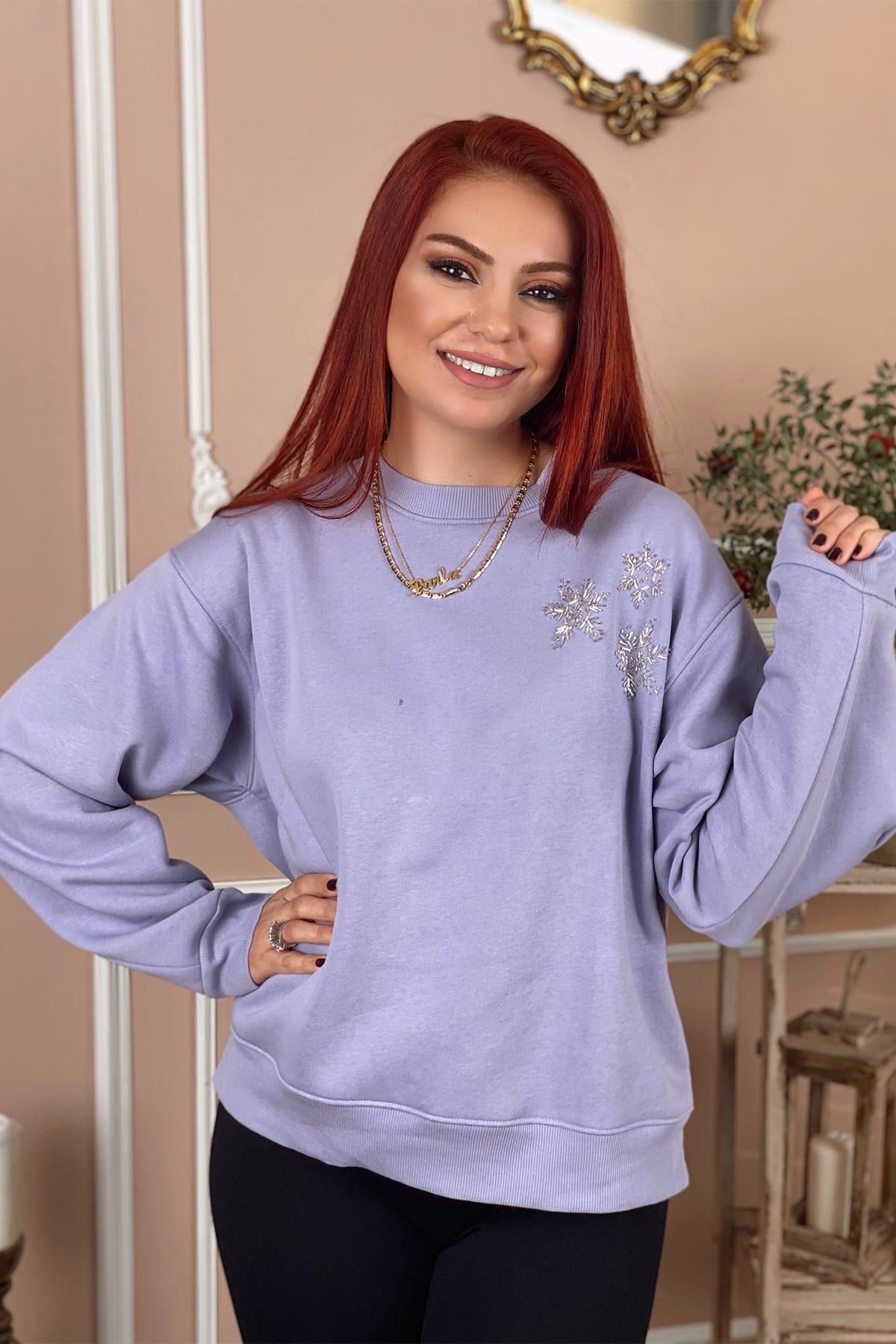 Lila Taş Detaylı Sweatshirt