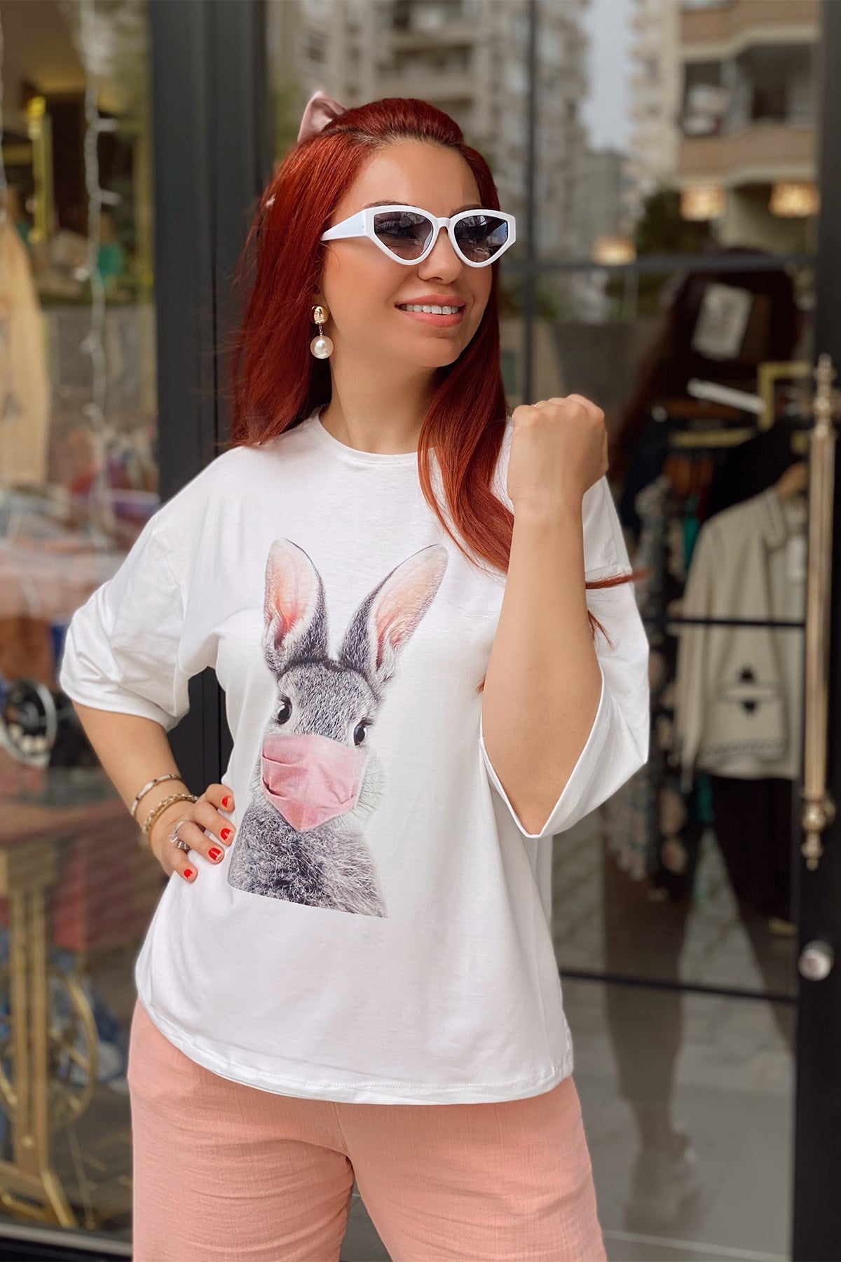 Maskeli Tavşan Detaylı Tshirt