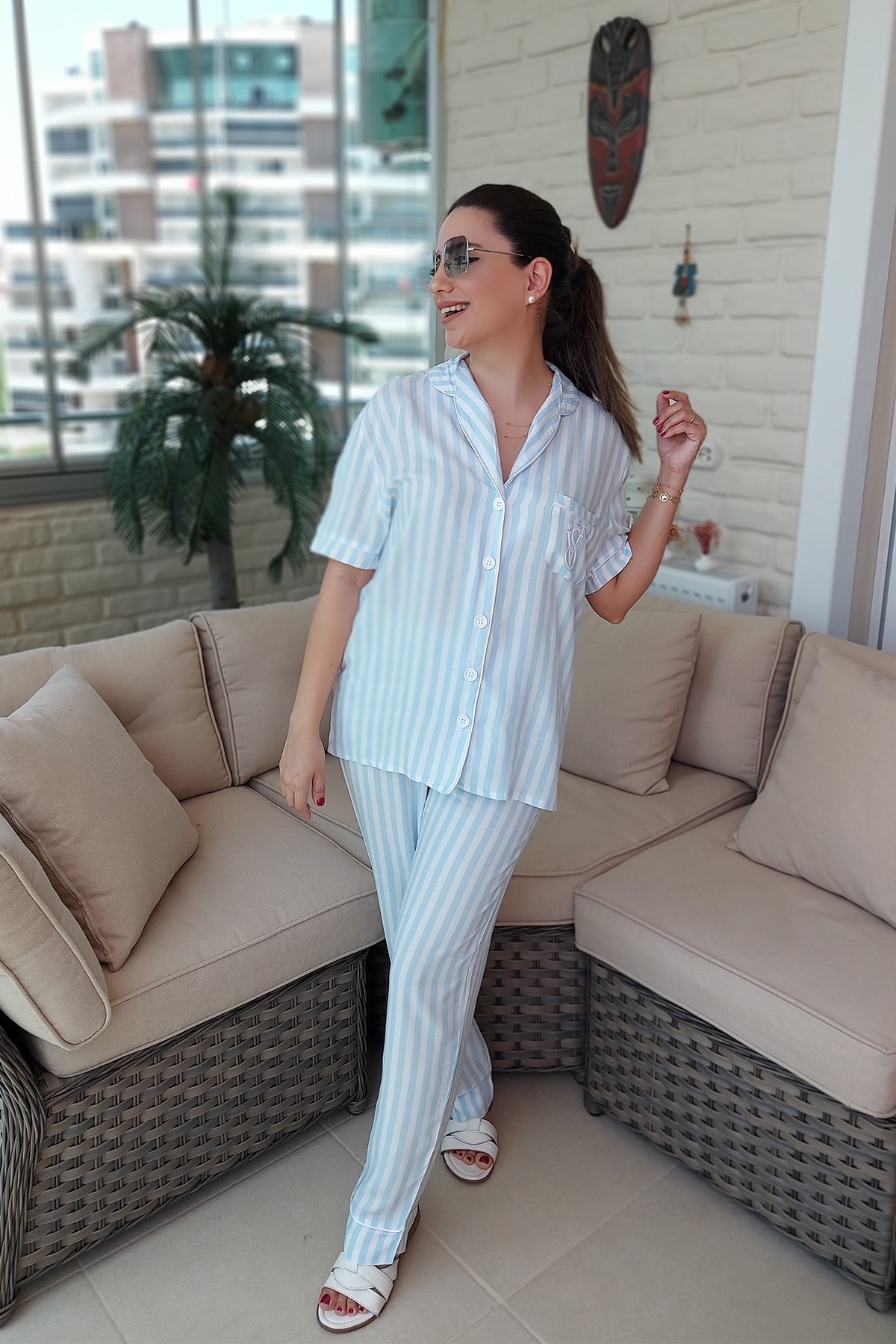 Mavi Çizgili Pijama Takımı