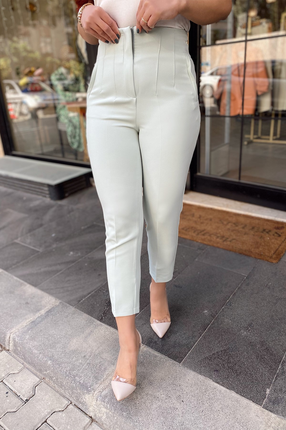 Mint Yeşil  Kumaş Pantolon