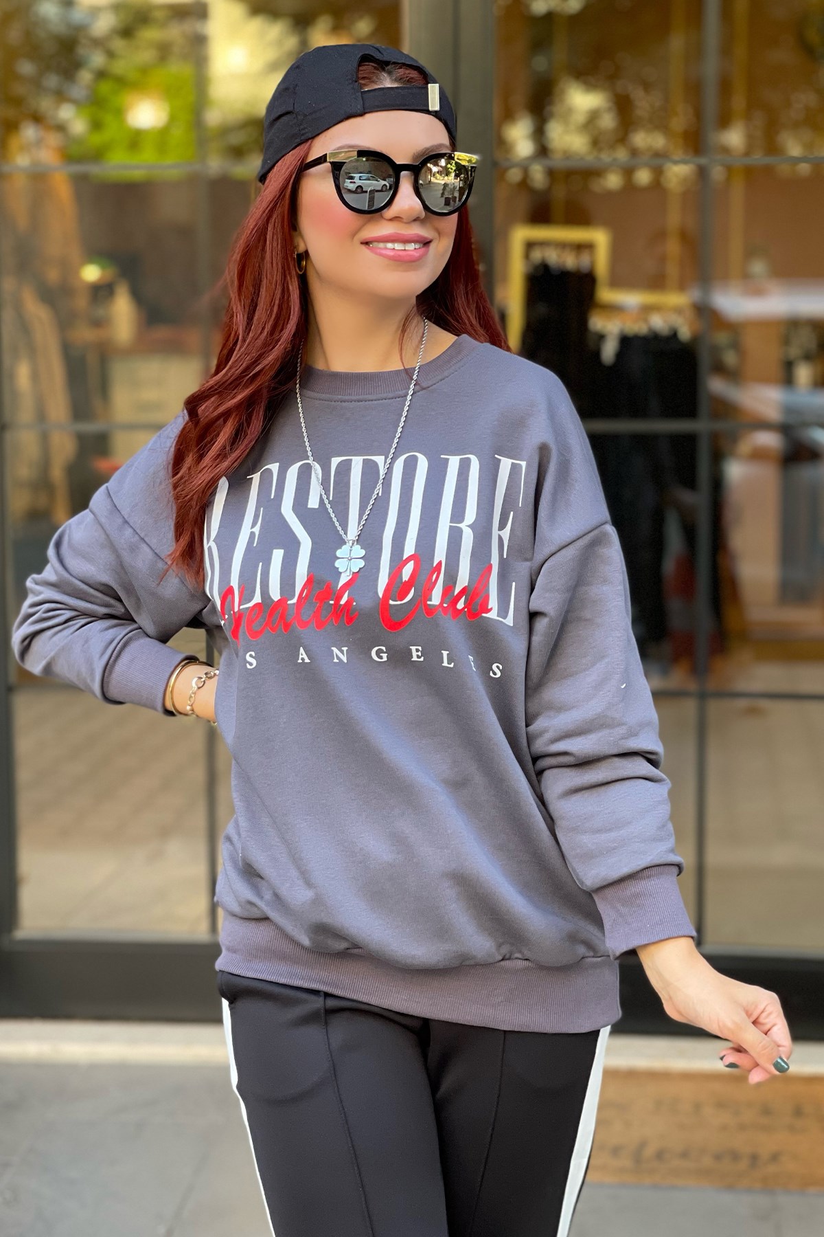 Önü Baskılı Antrasit Sweatshirt