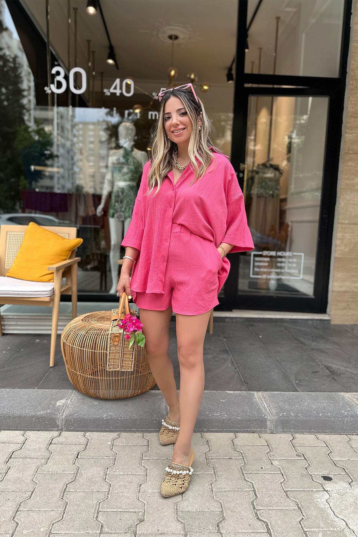 Pembe Şort Gömlek Takım
