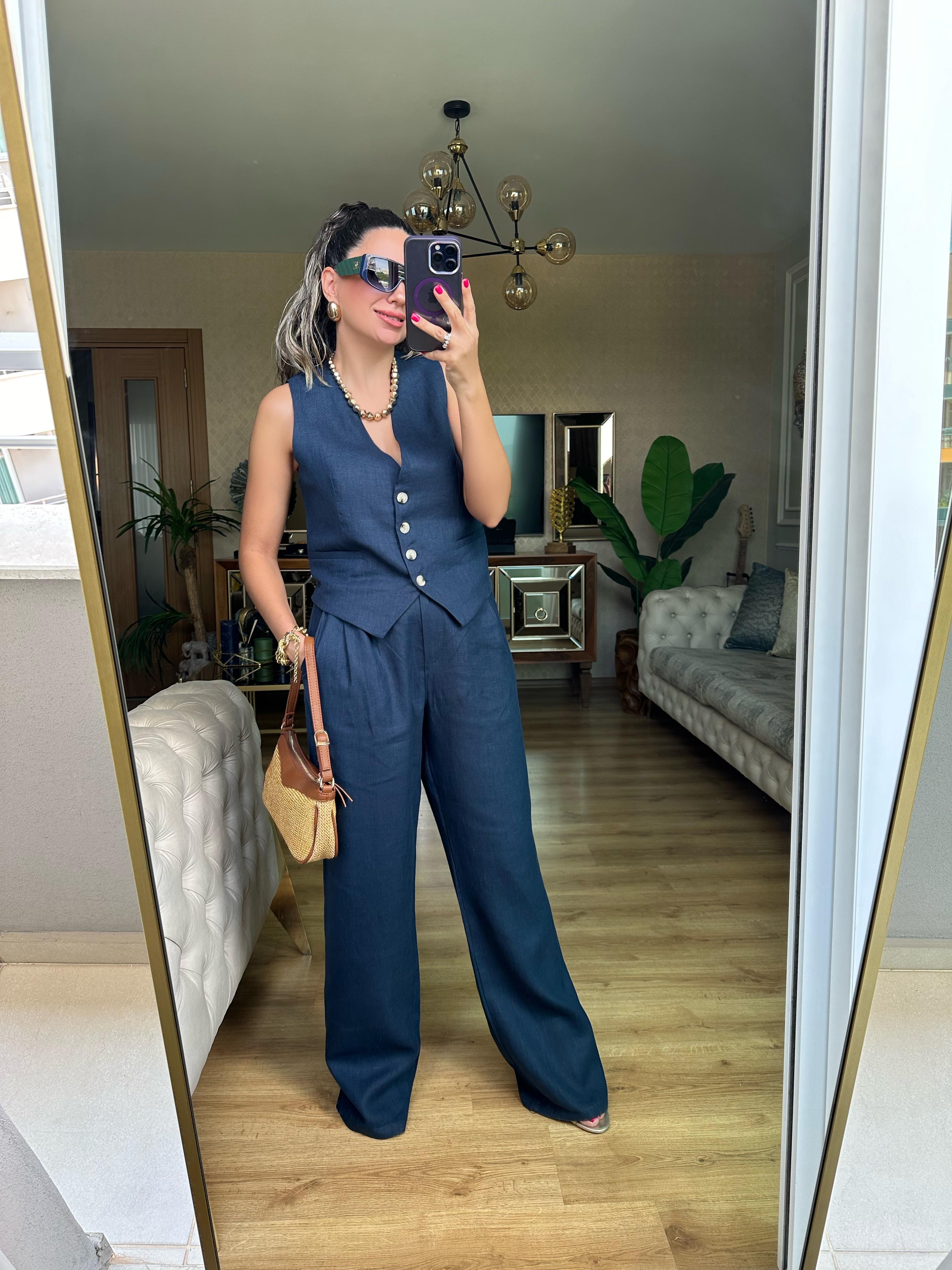 Premium Lacivert Keten Pantolon Takım