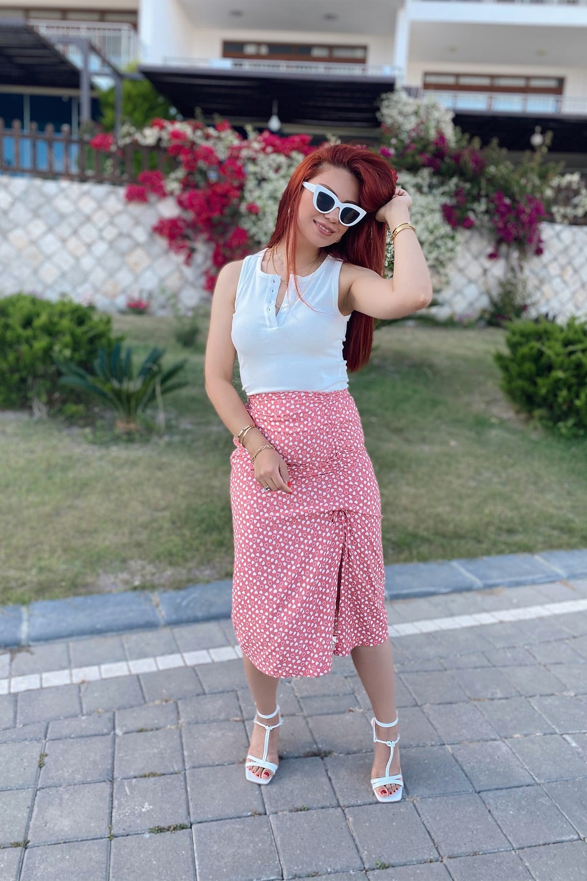 Pudra Yanı Büzgülü Çıtır Desen Etek