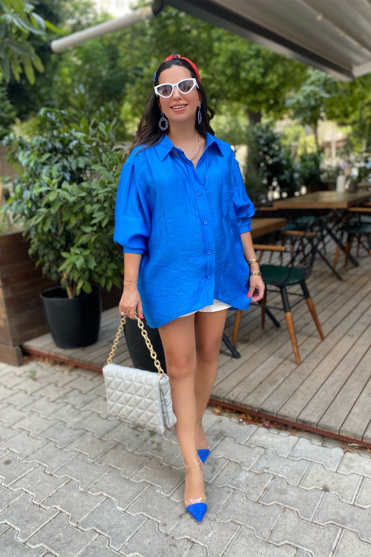 Saks Mavi Renk  Oversize Gömlek