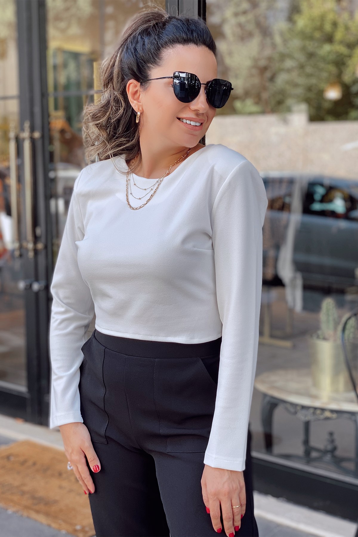 Sırt Fermuarlı Beyaz Crop Top