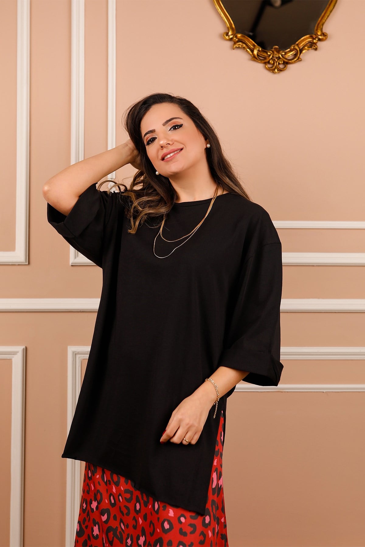 Siyah Basic Uzun Boyfriend Tshirt