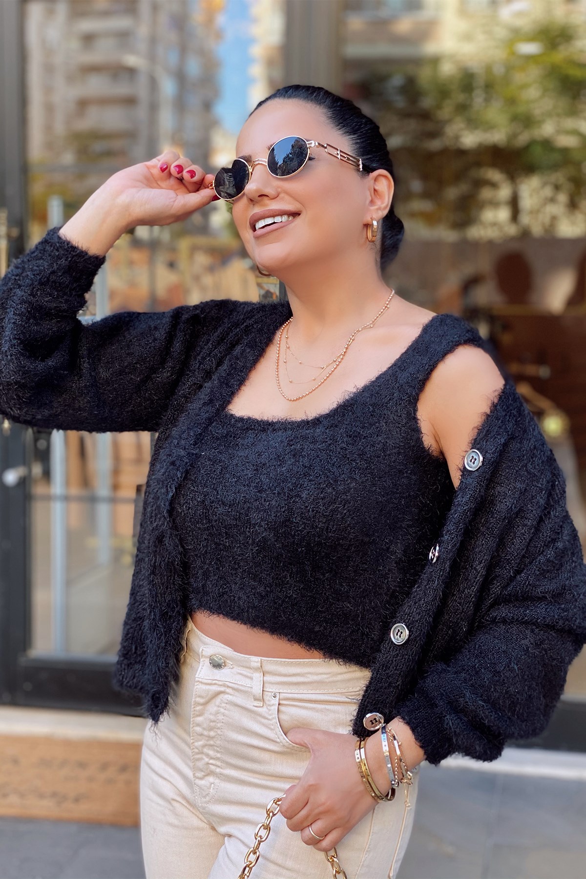 Siyah Bluz Hırka Takım