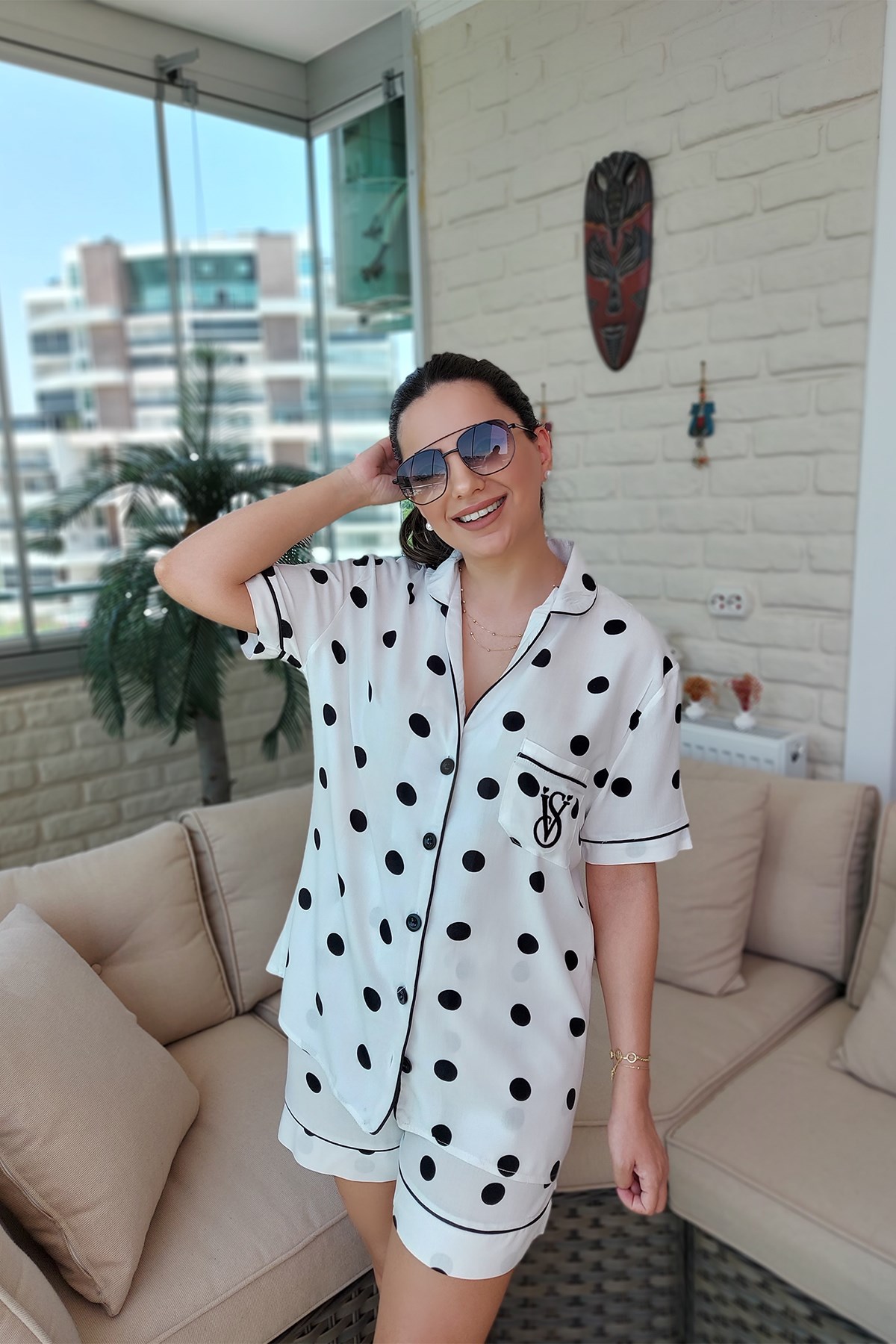 Siyah Puantiyeli Pijama Takımı