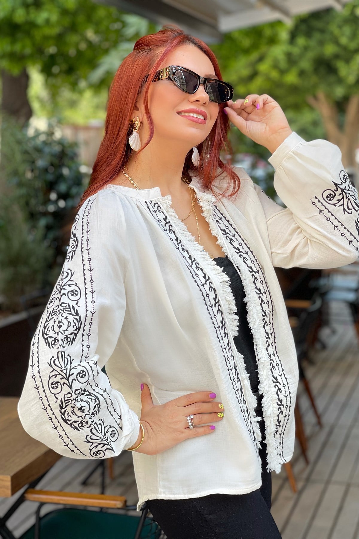 Siyah Şerit Detaylı Gömlek Ceket