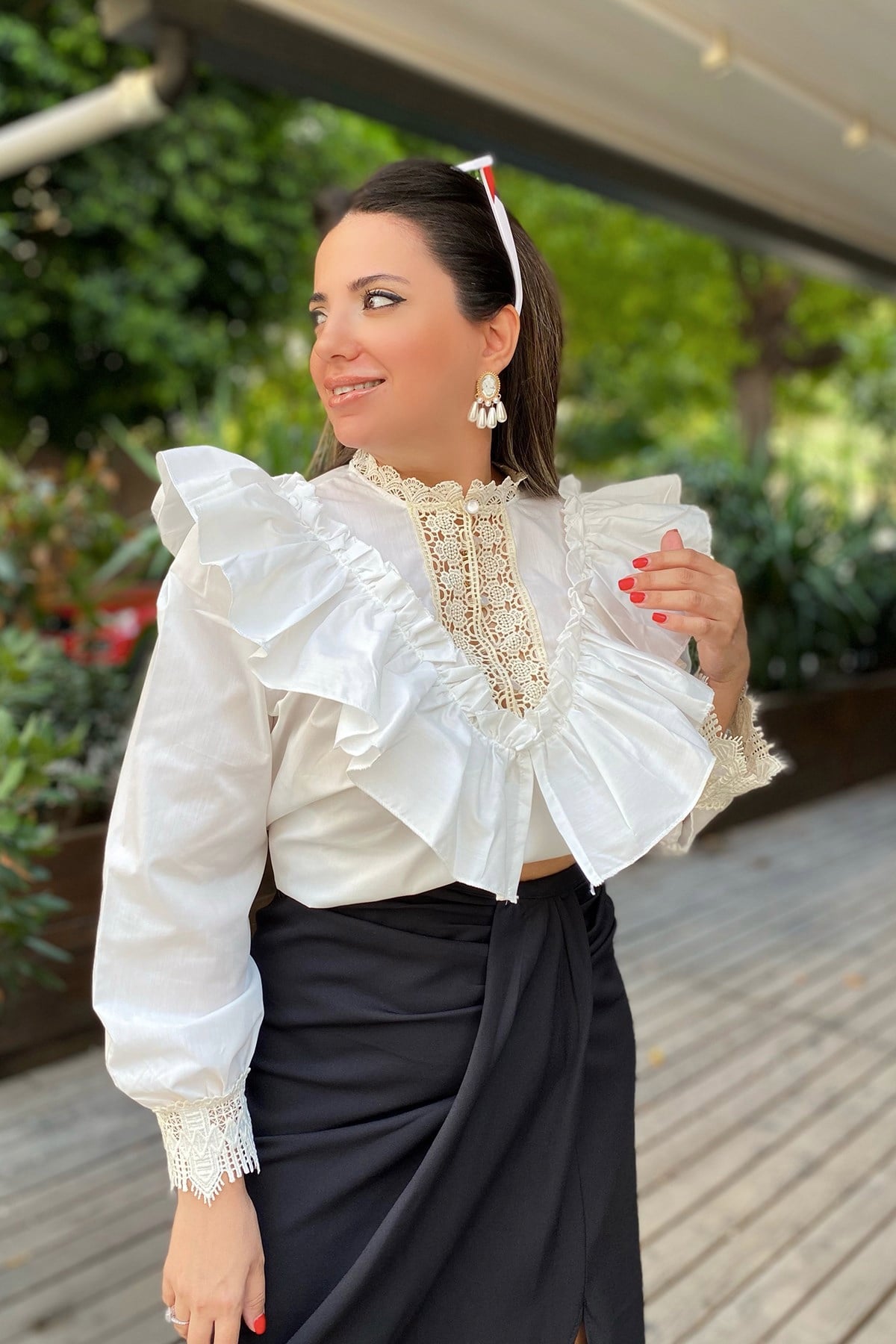 Volanlı Vintage Poplin Bluz 