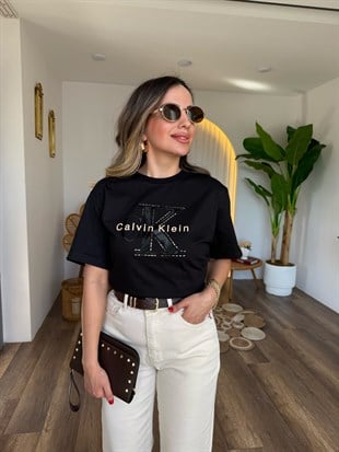 11286  Taş Detaylı Baskılı Orj Marka Tshirt