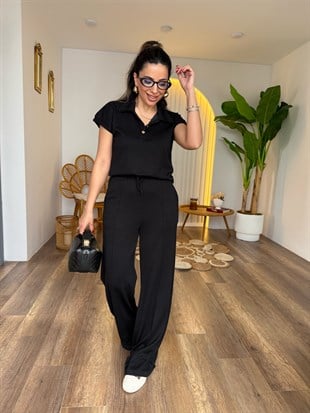 11522 Polo Yaka Gold Düğmeli Modal Takım